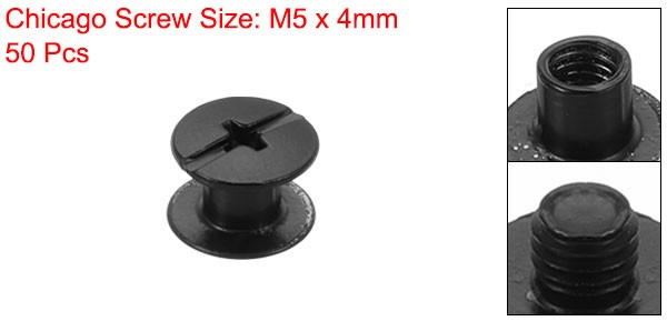 50set M5 x 4mm Chicago Screw Metal Stud Screw Rivets for Leather Black