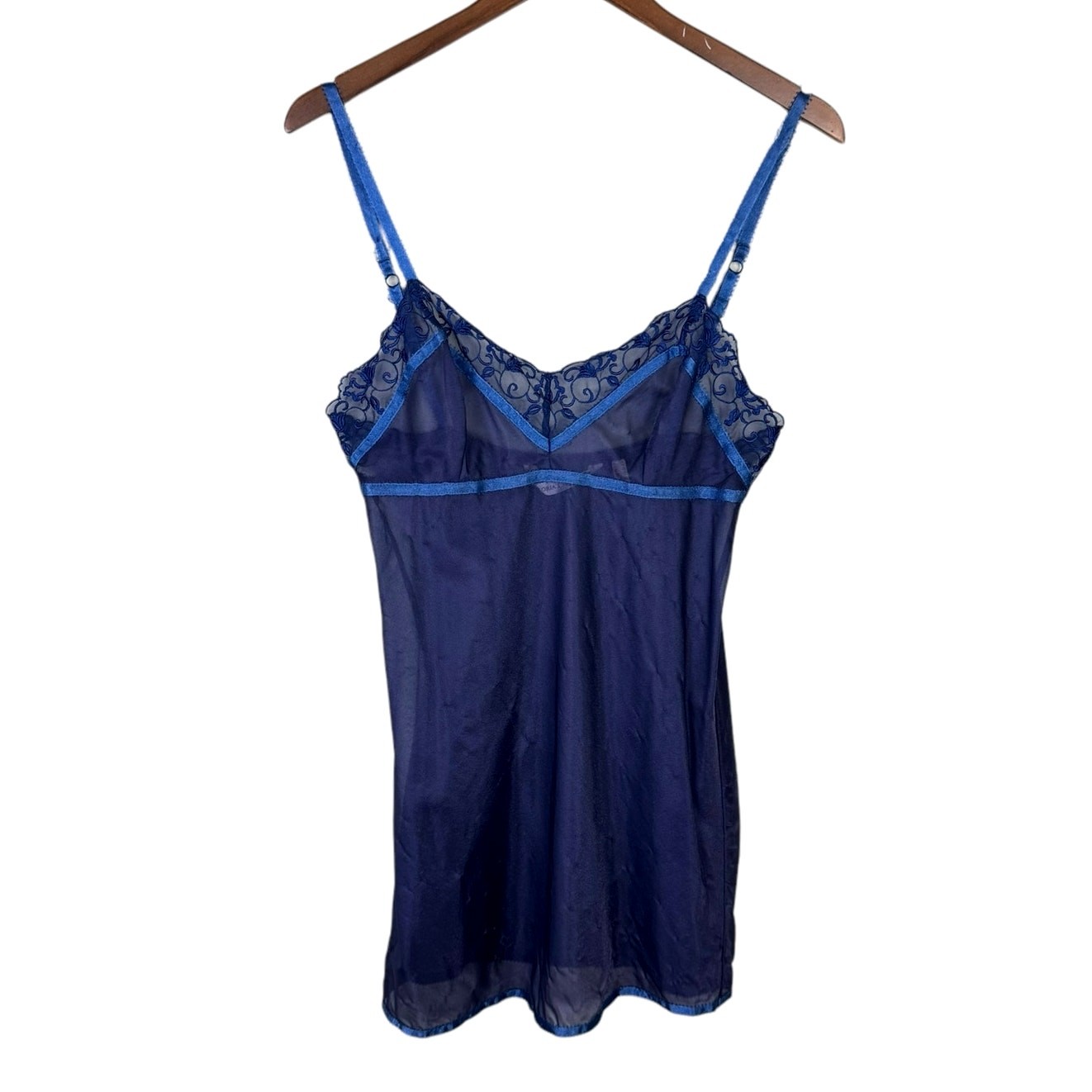 Victorias Secret M Blue Sheer Floral Embroidered Ribbon Trim Lacy Lingerie Top