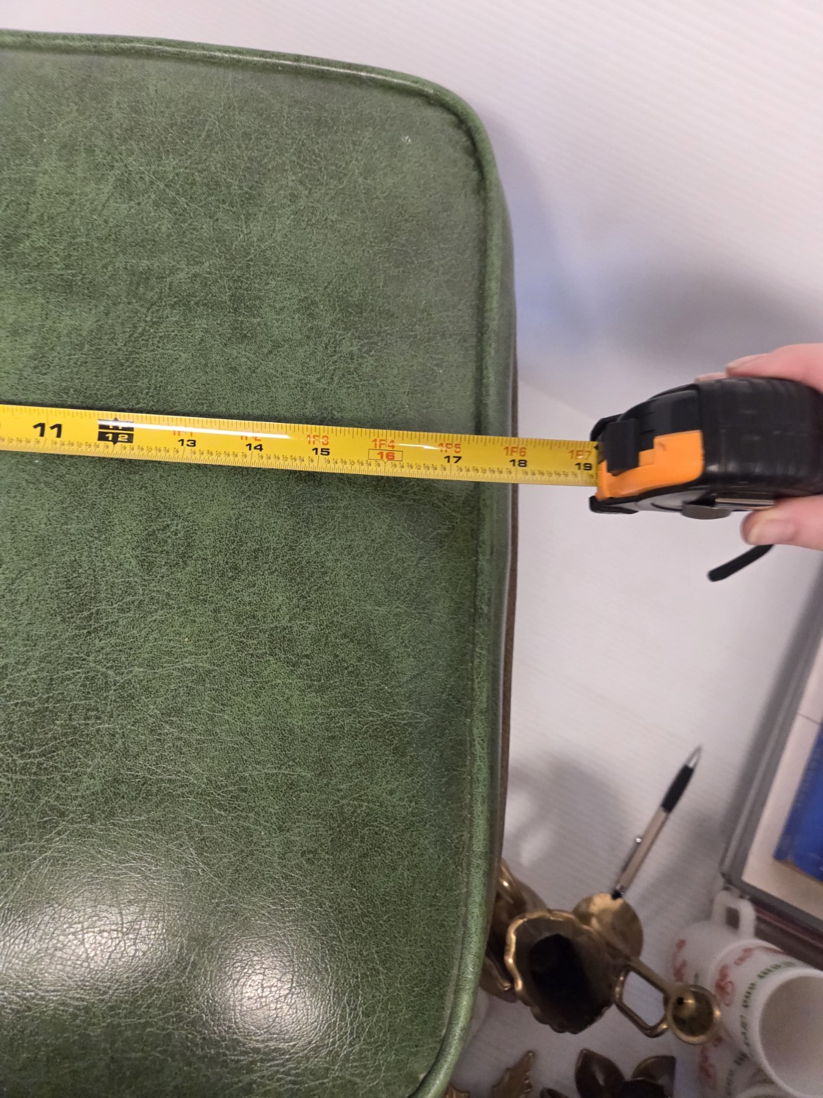 VINTAGE WONDERFUL MID CENTURY, AVOCADO GREEN VINYL, FOOT STOOL WITH LEGS!