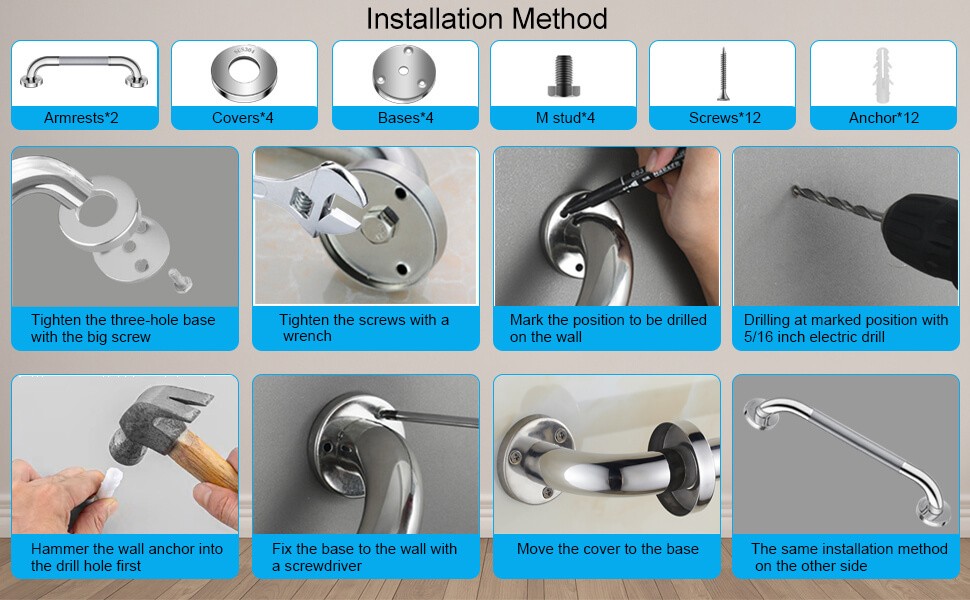 12 or 20 Inch Grab Bars for Bathtubs and Showers,Anti Slip ,Stainless Steel