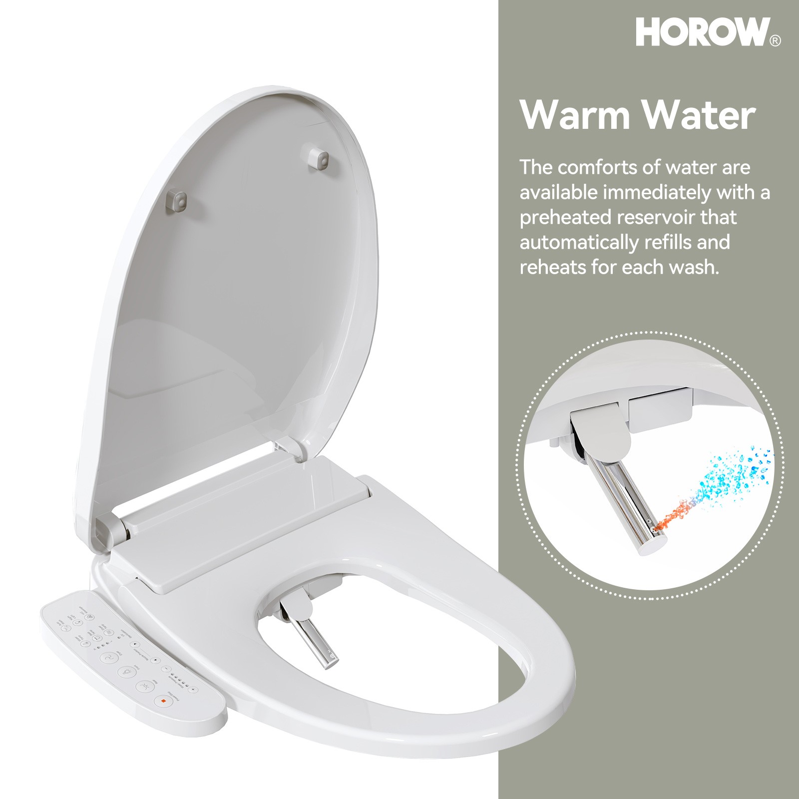 HOROW Elongated Bidet Toilet Seat With Heated and Dryer Model B0403 Warm Water
