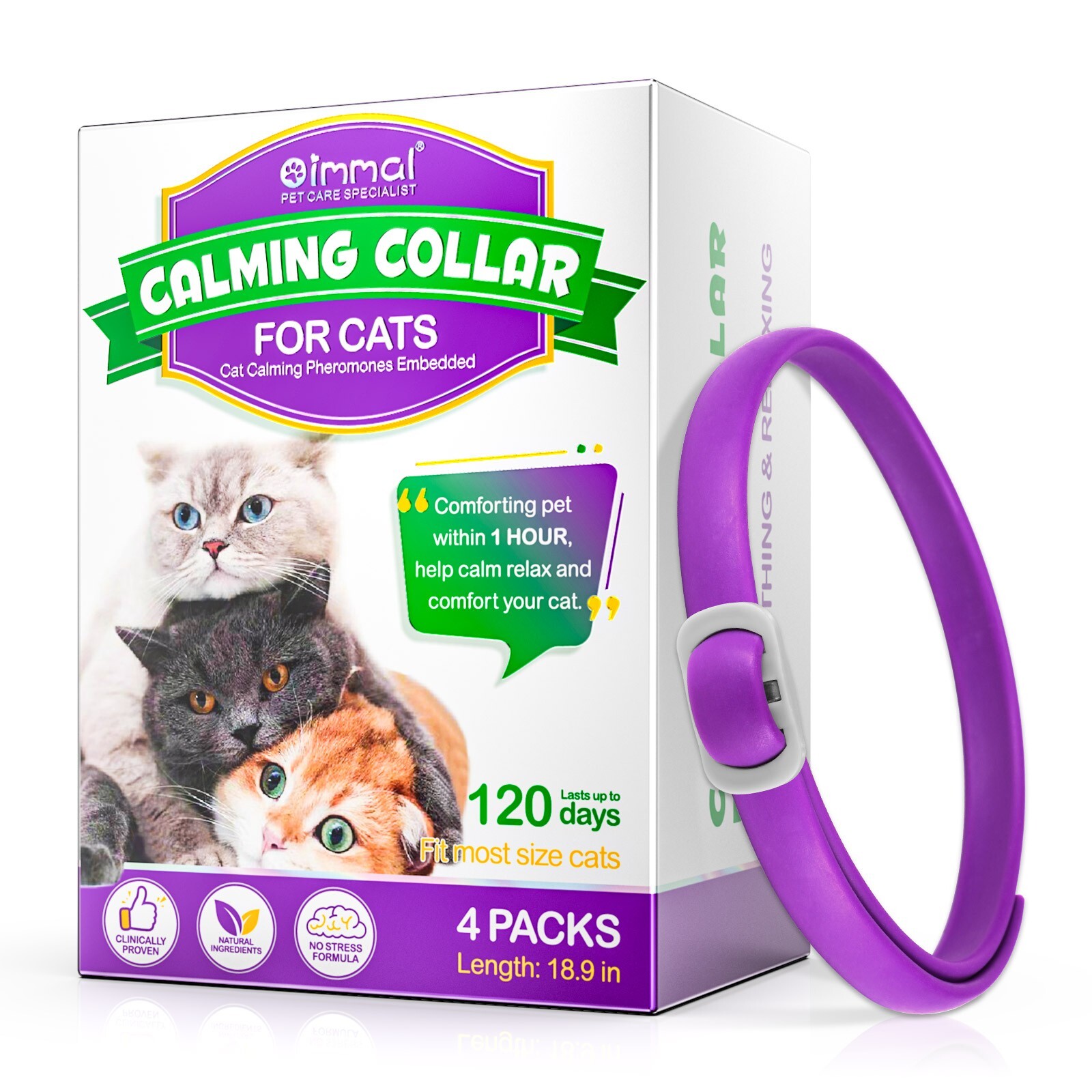 120Day Calming Collar for Cats Natural Calming Pheromones Embedded anxiety relax