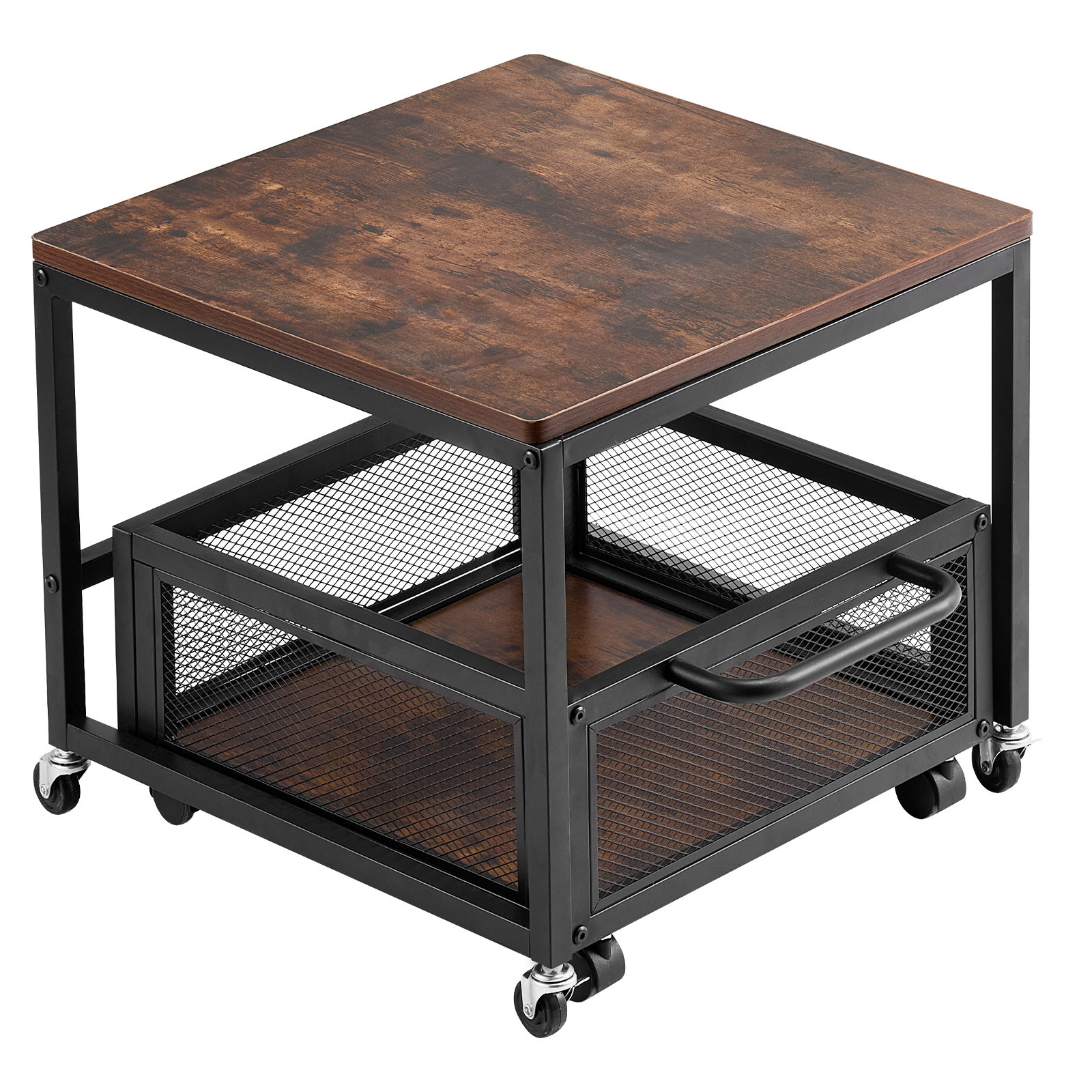 Mini Fridge Stand 198lbs with Storage Cart & Swivel Wheels Dark Brown