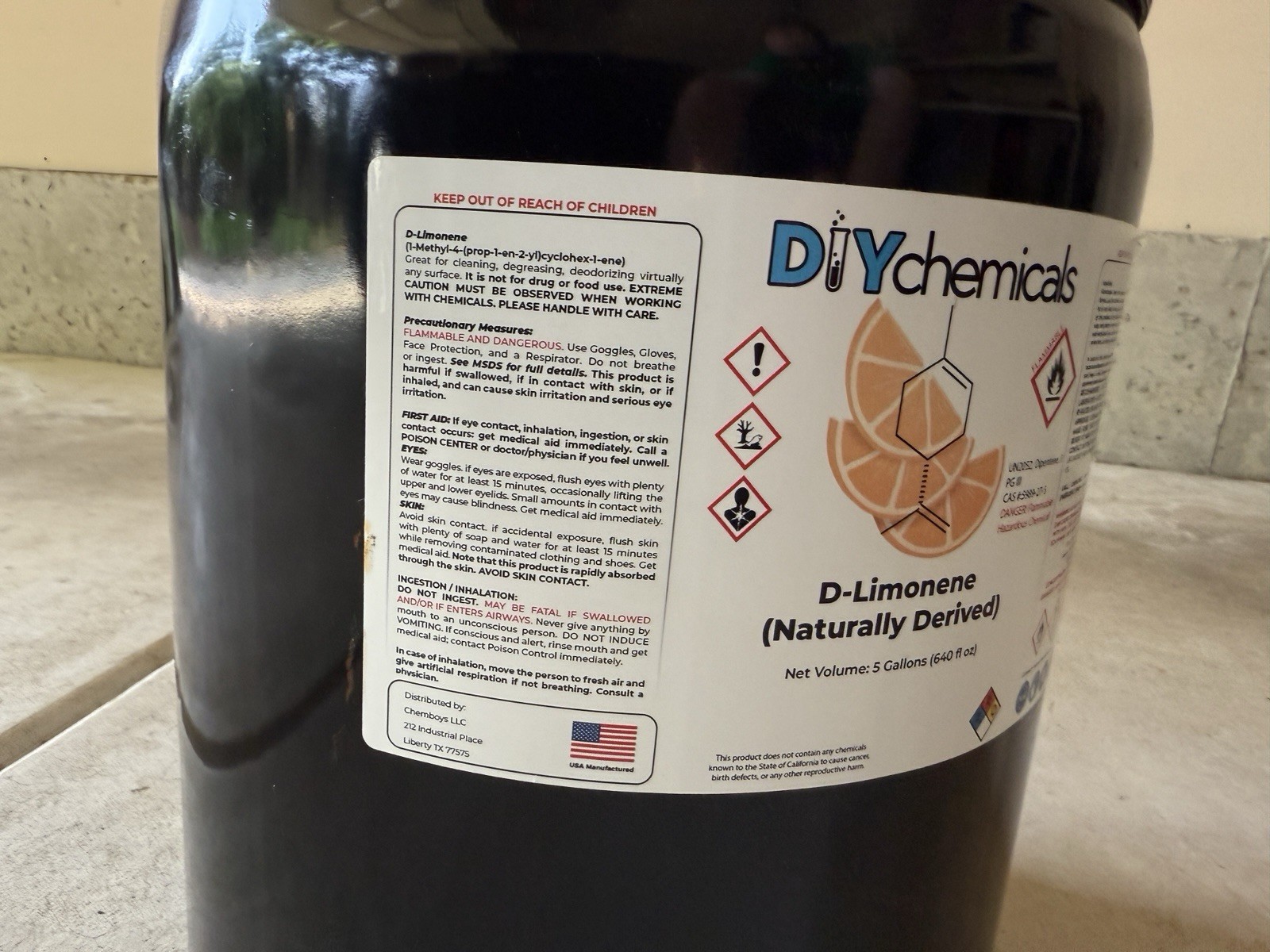 D-Limonene – Solvent 5 Gallons , Naturaly Derived , DIY chemicals Brand
