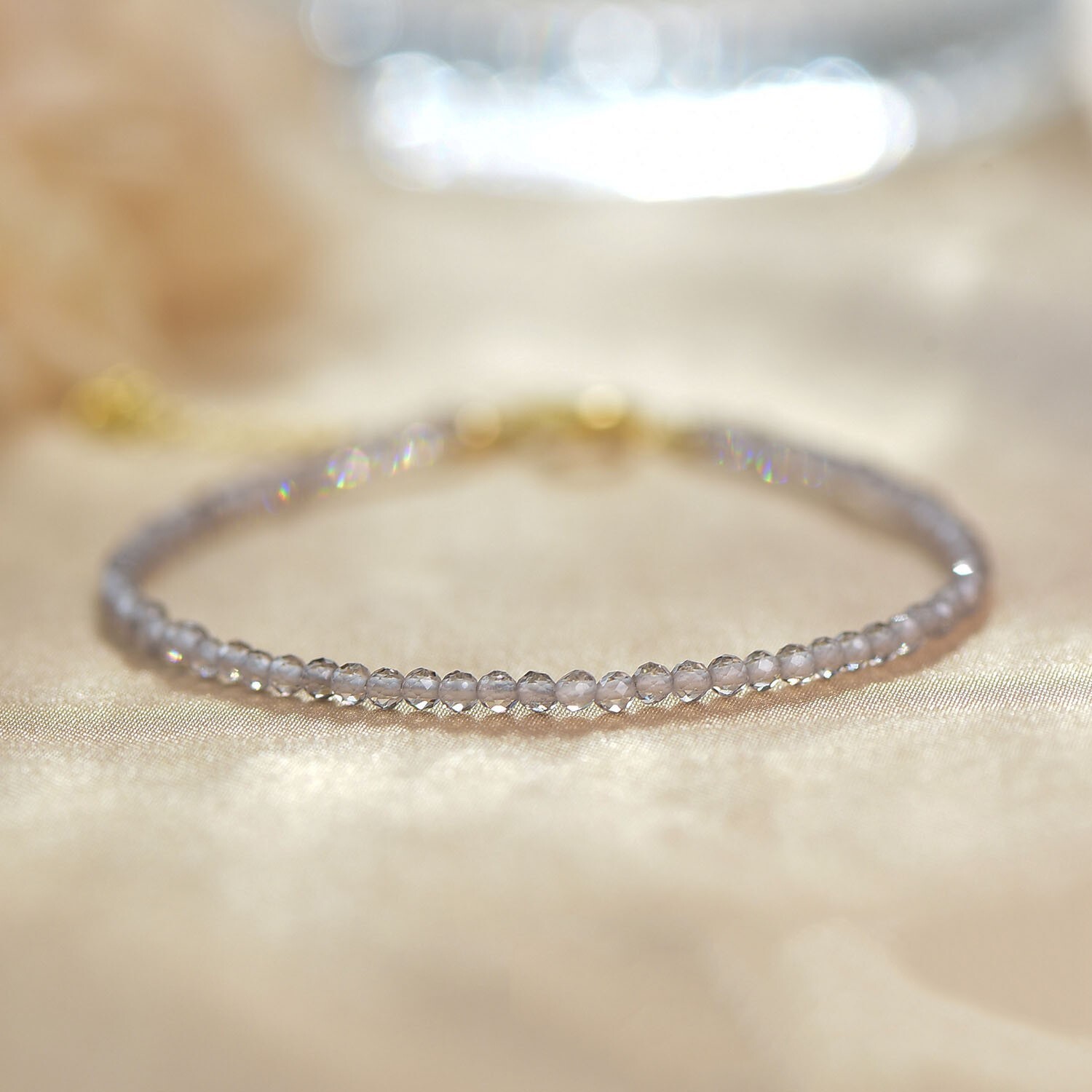 Natural Faceted Moonstone Beads Healing Reiki Crystal Minimalist Dainty Bracelet