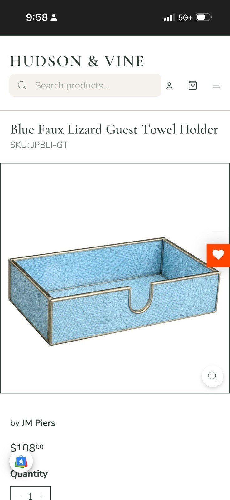 JM Piers Blue Faux Lizard guest towel holder, vanity tray and notepad holder