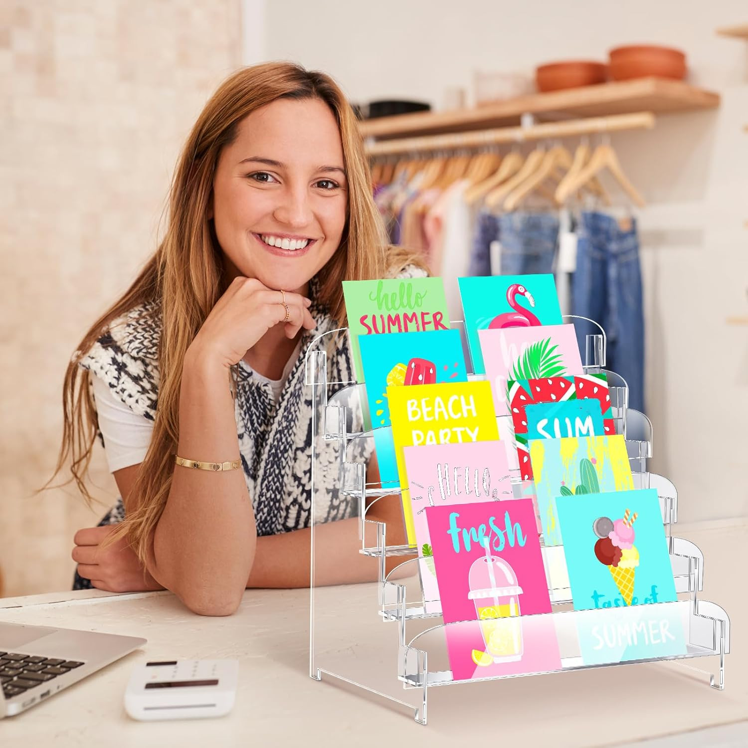 5 Tier Acrylic Greeting Card Display Stand Portable Display Rack Storage Sticker