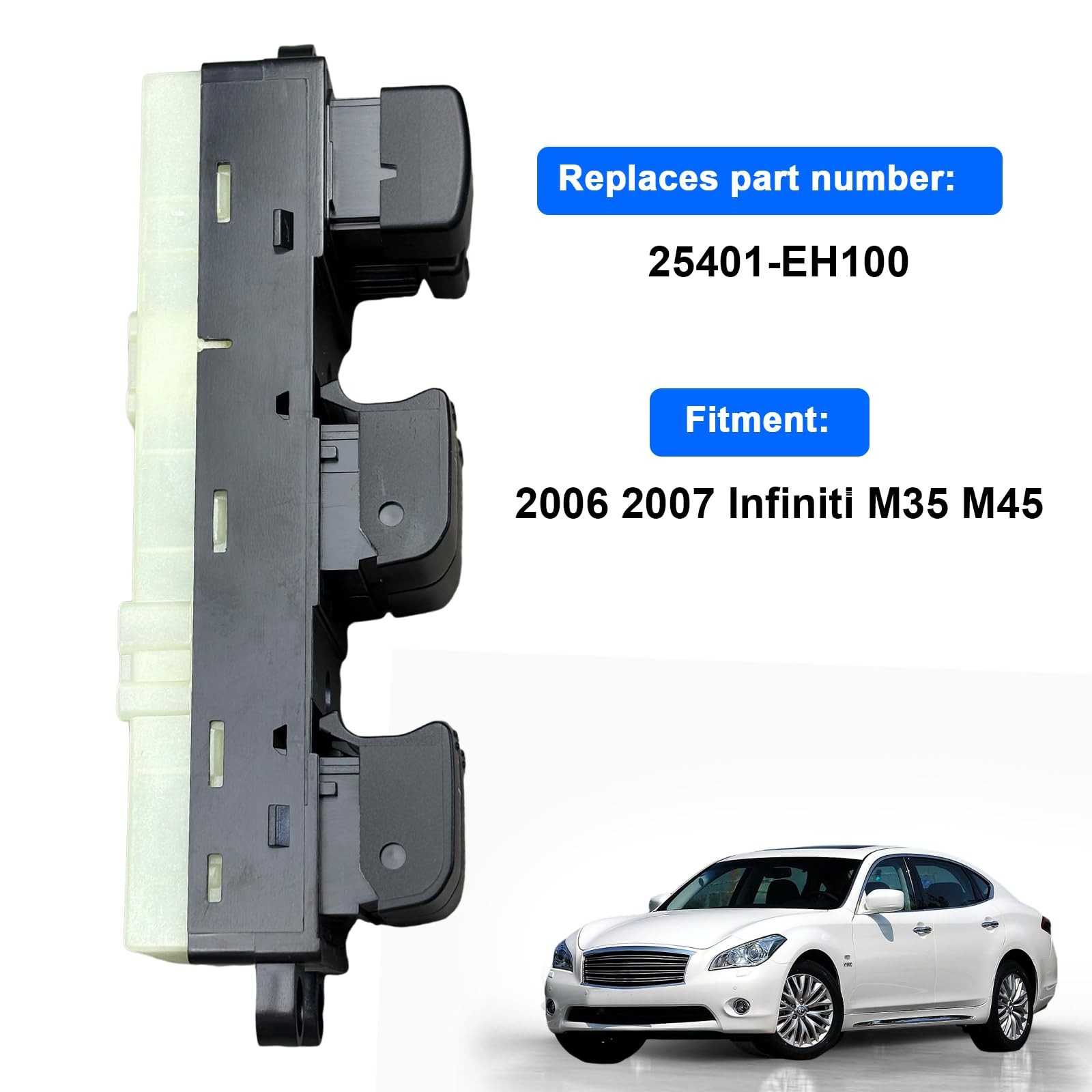 BELGEMAY 25401-EH100 Power Window Switch for 2006-2013 Infiniti M25 M35 Black