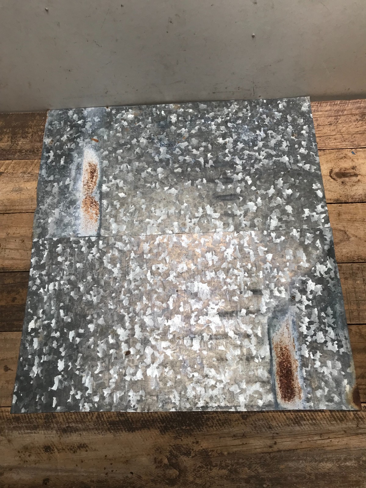 2 Galvanized Sheet Metal Gray/Silver & White Patina Rusty Back Side 18 1/2