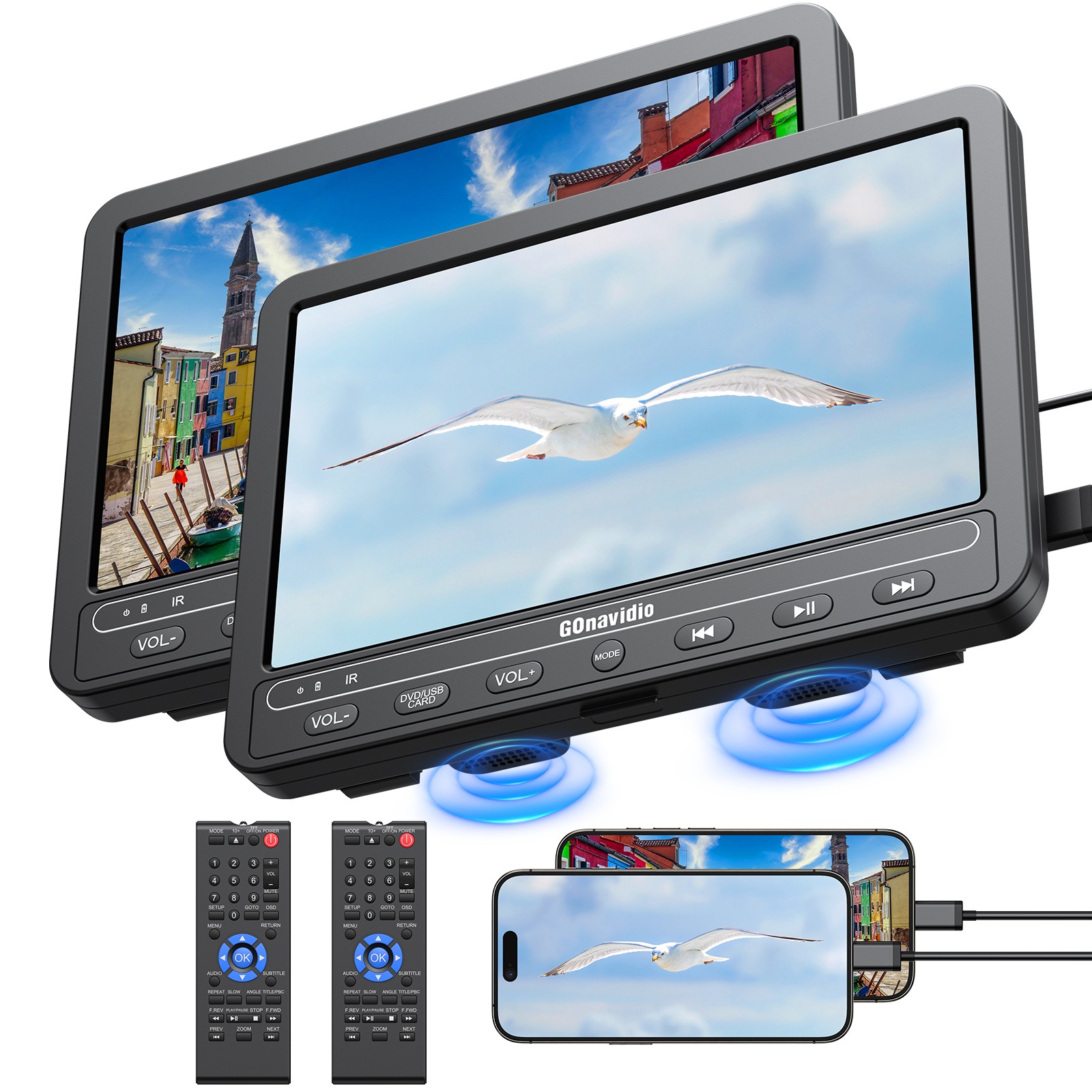 2X10.5" Car Headrest DVD Player TV for Kids Sync Screen HDMI SD USB +Headphones