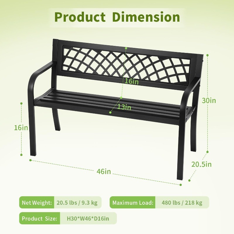 Garden Bench,Outdoor Benches,Iron Steel Frame Patio Bench
