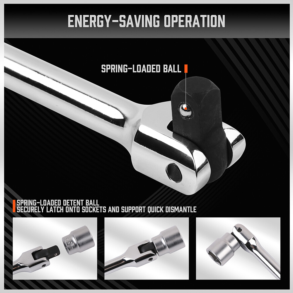 3-Piece Flex-Head Breaker Bar Set 1/2" 3/8" 1/4" Drive 15" 10" 6" 180 Rotatable