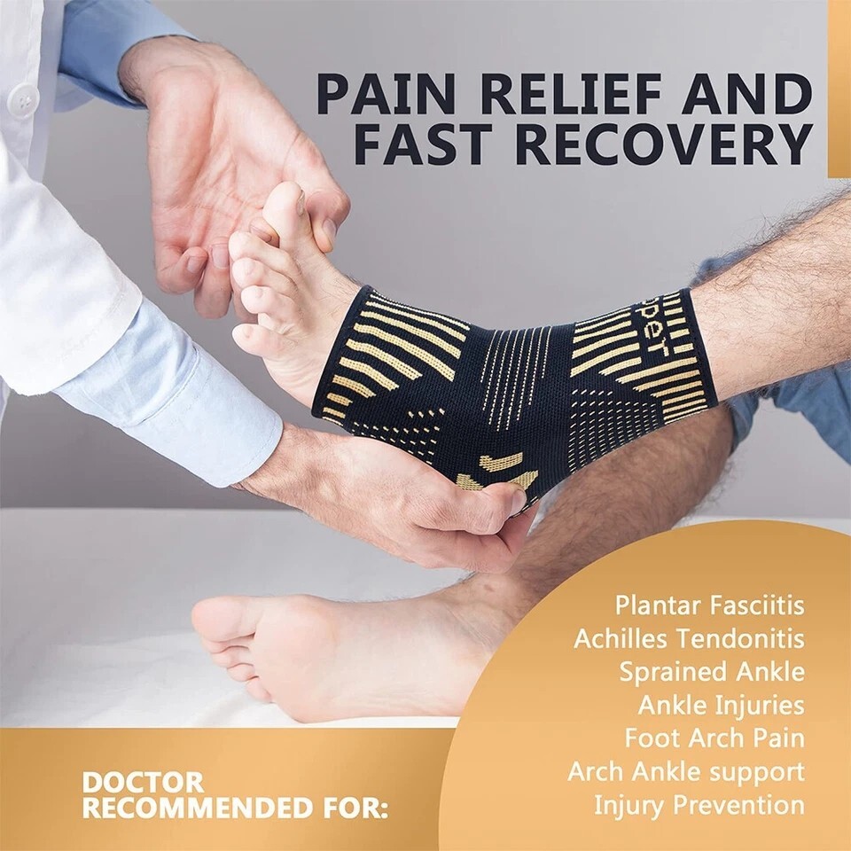 Copper Ankle Brace Silver Support Compression Sleeve Socks Foot Fasciitis Pain