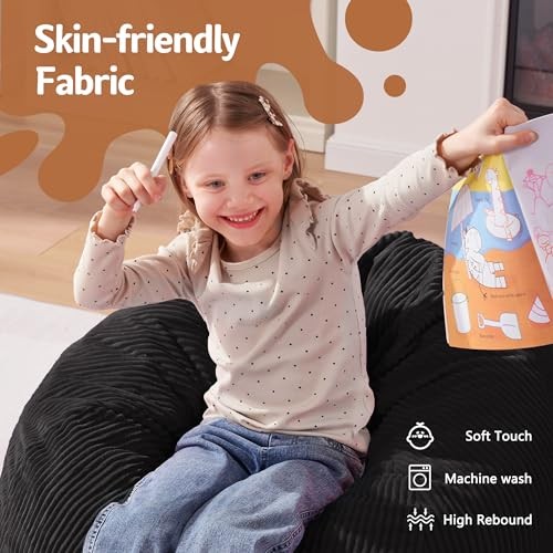 2FT Bean Bag Chair,Teardrop Bean Bags Small Beanbag Chair with 2 FT Black