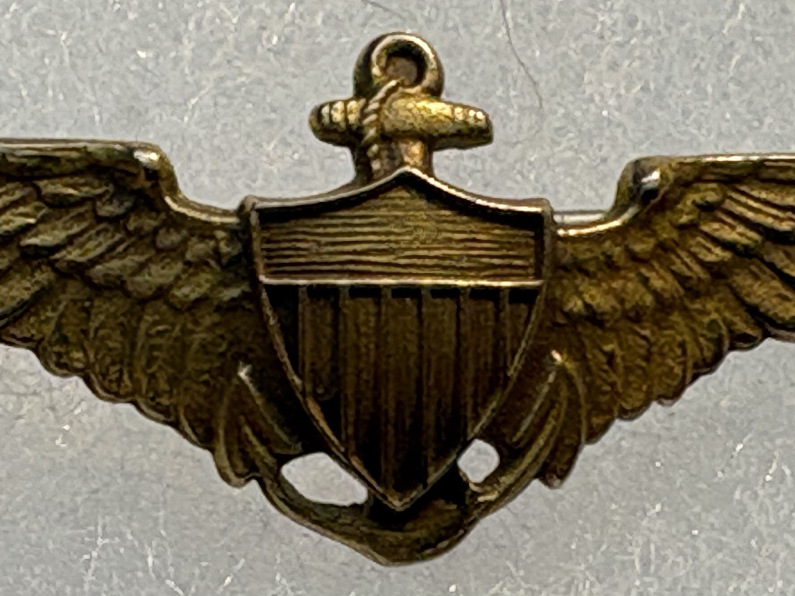 WWII / Prewar USN USMC 10k Solid Gold Aviator Pilot Wing ~ Sweetheart / Cap Size