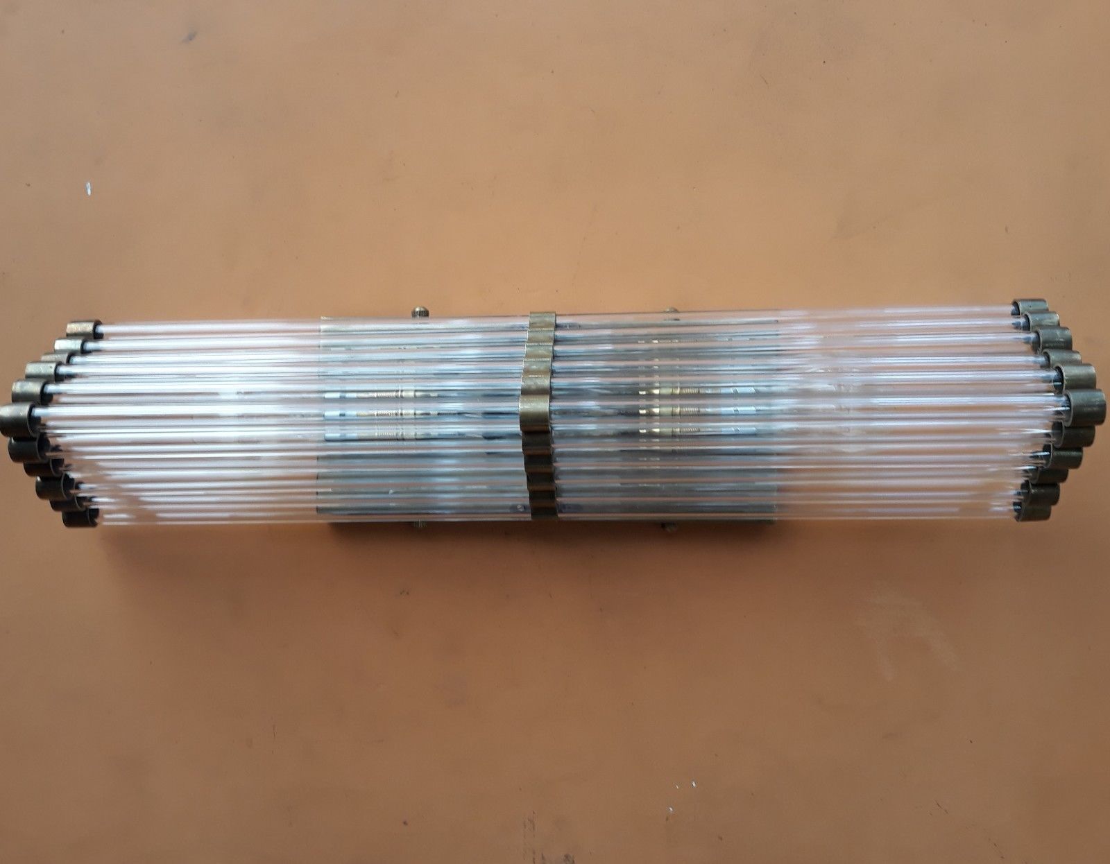 Old Vintage Art Deco Skyscraper Brass & Glass Rod Ship Light Wall Sconces Lamp