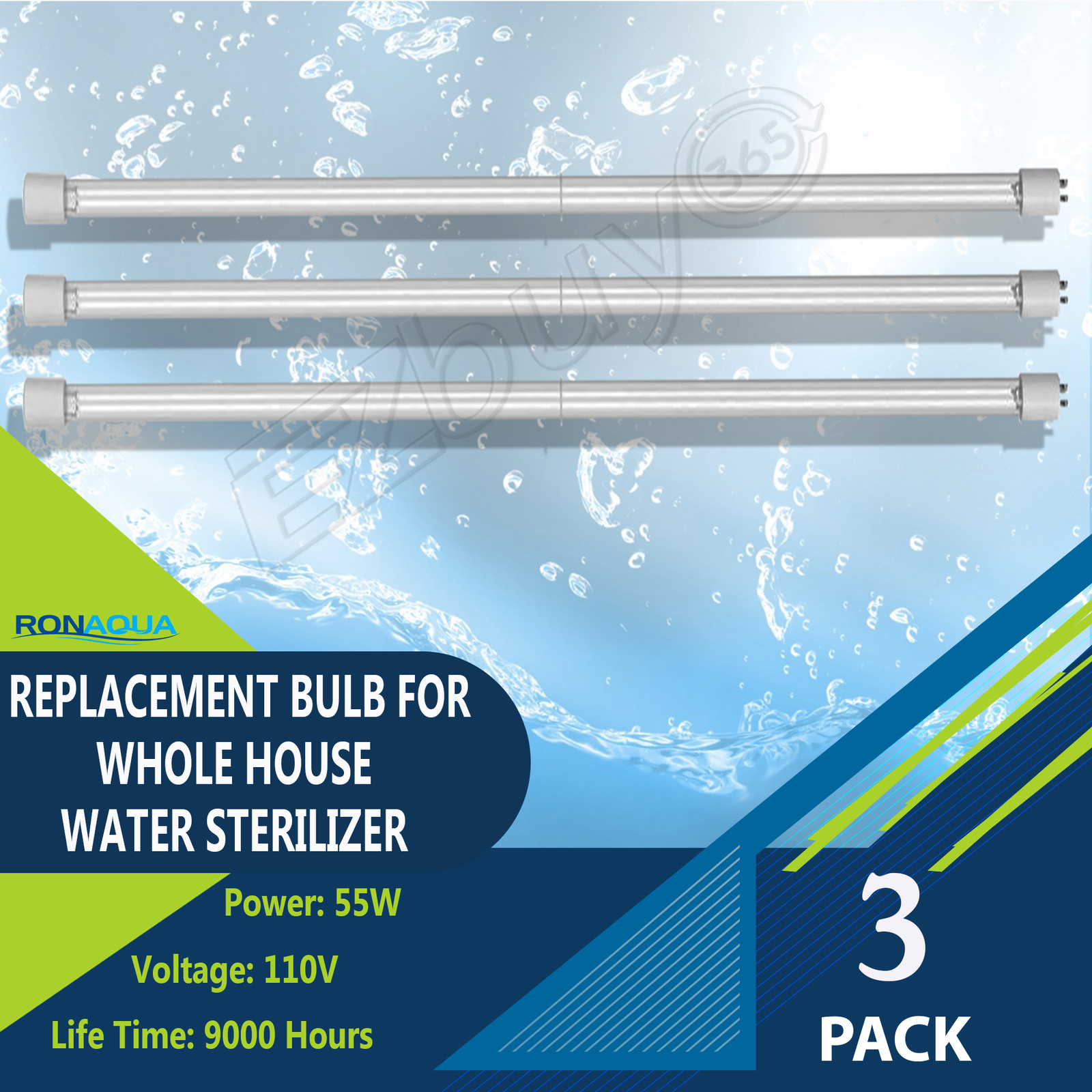 55W UV Replacement Bulb 4 Prong for Water Purifier Ultraviolet Light Set of 3