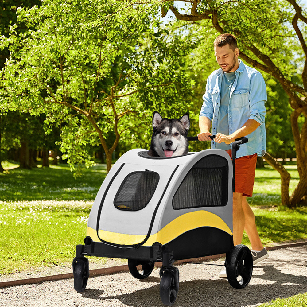 4-Wheel Foldable Dog Stroller Premium Heavy Pet Stroller for S/M/L/XL Dogs Cats