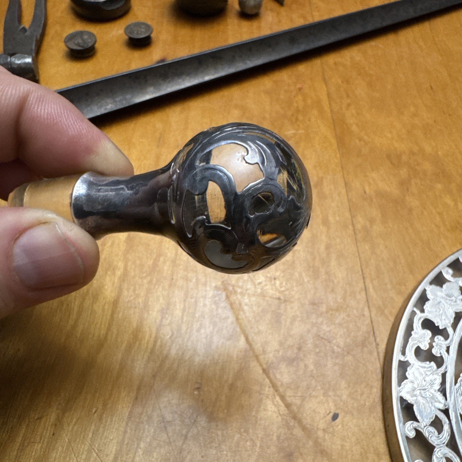 Antique Silver 999 100g Overlay Crystal Decanter /Webster Sterling Tray Unique!