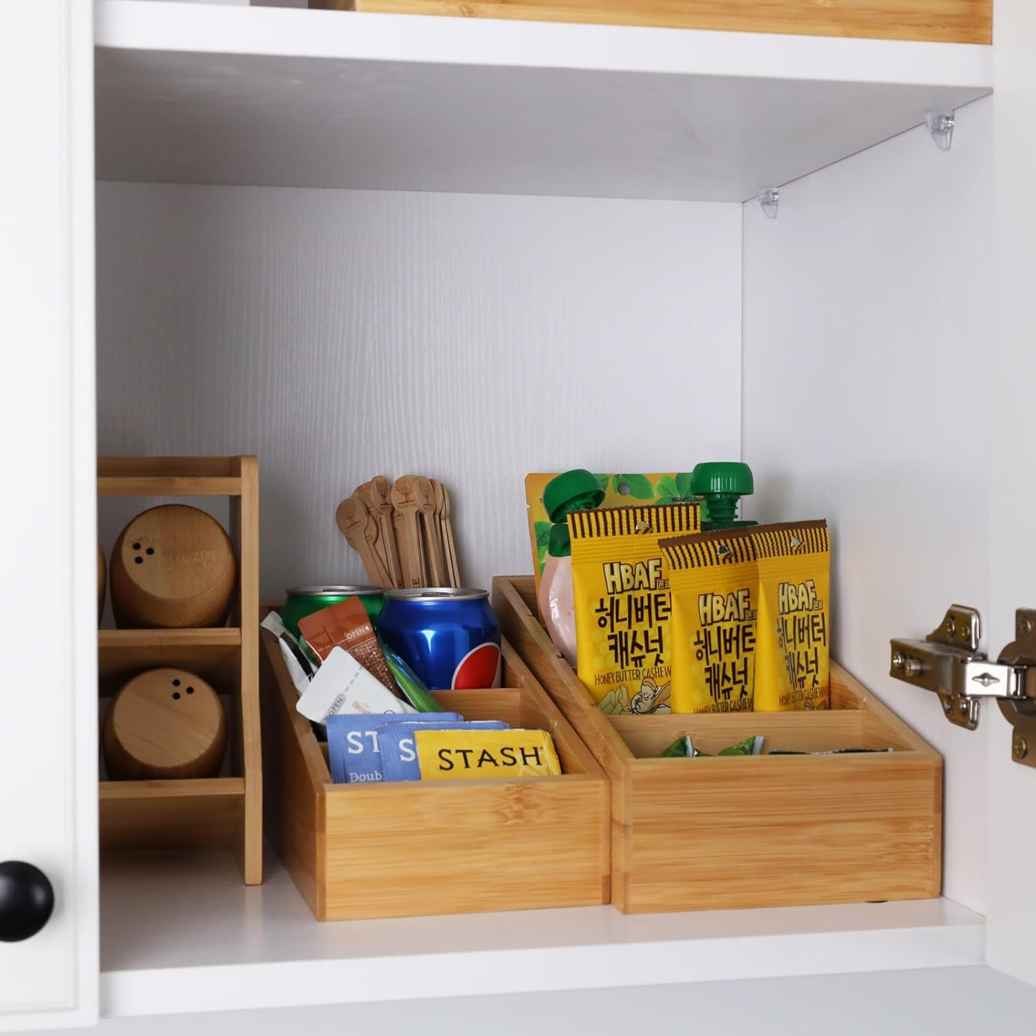 4-Section Snack Organizer with Removable Dividers for Kitchen, Cabinet, Office,