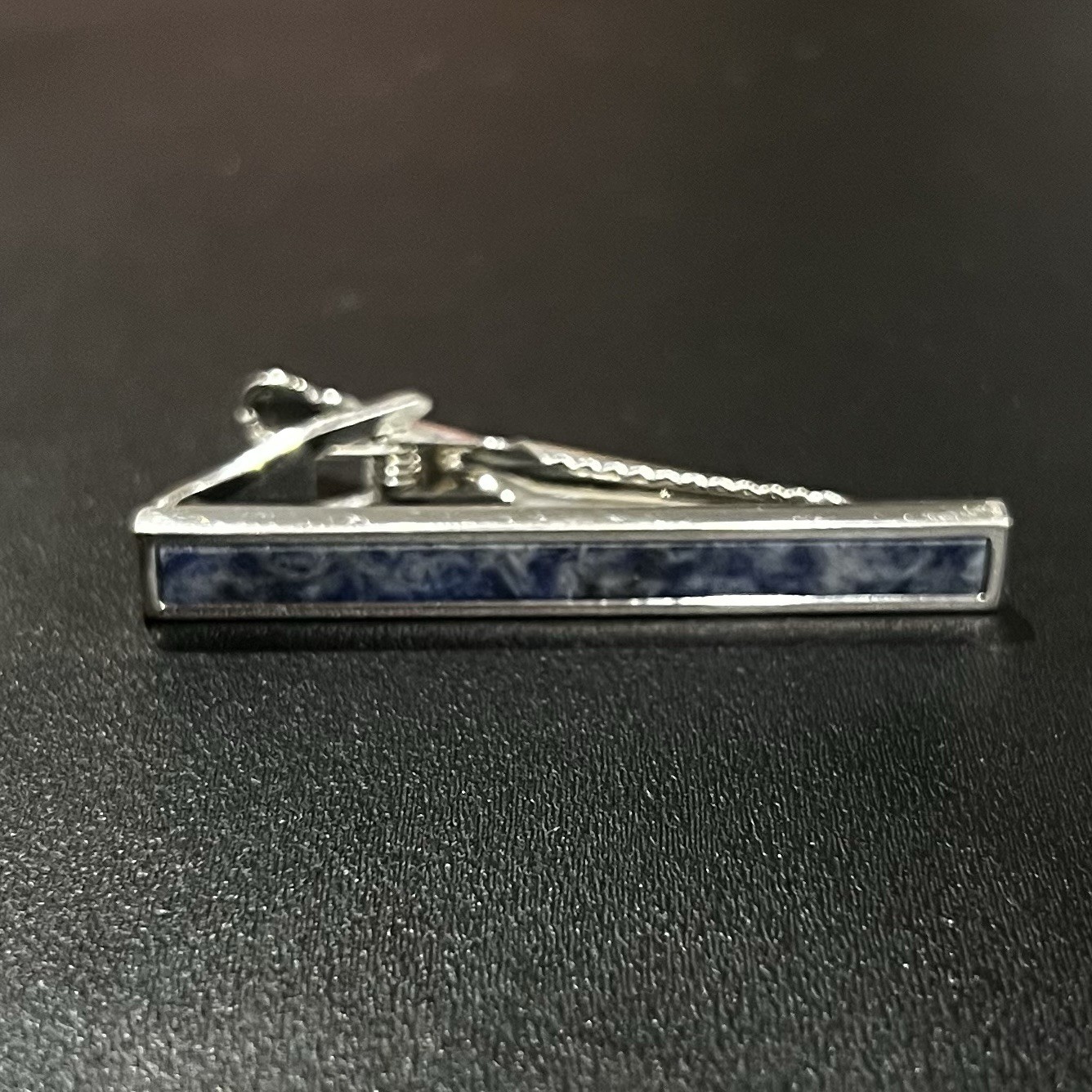Silver Border Sodalite Stone Tie Clip Men Birthday Wedding Gift Tie Bar