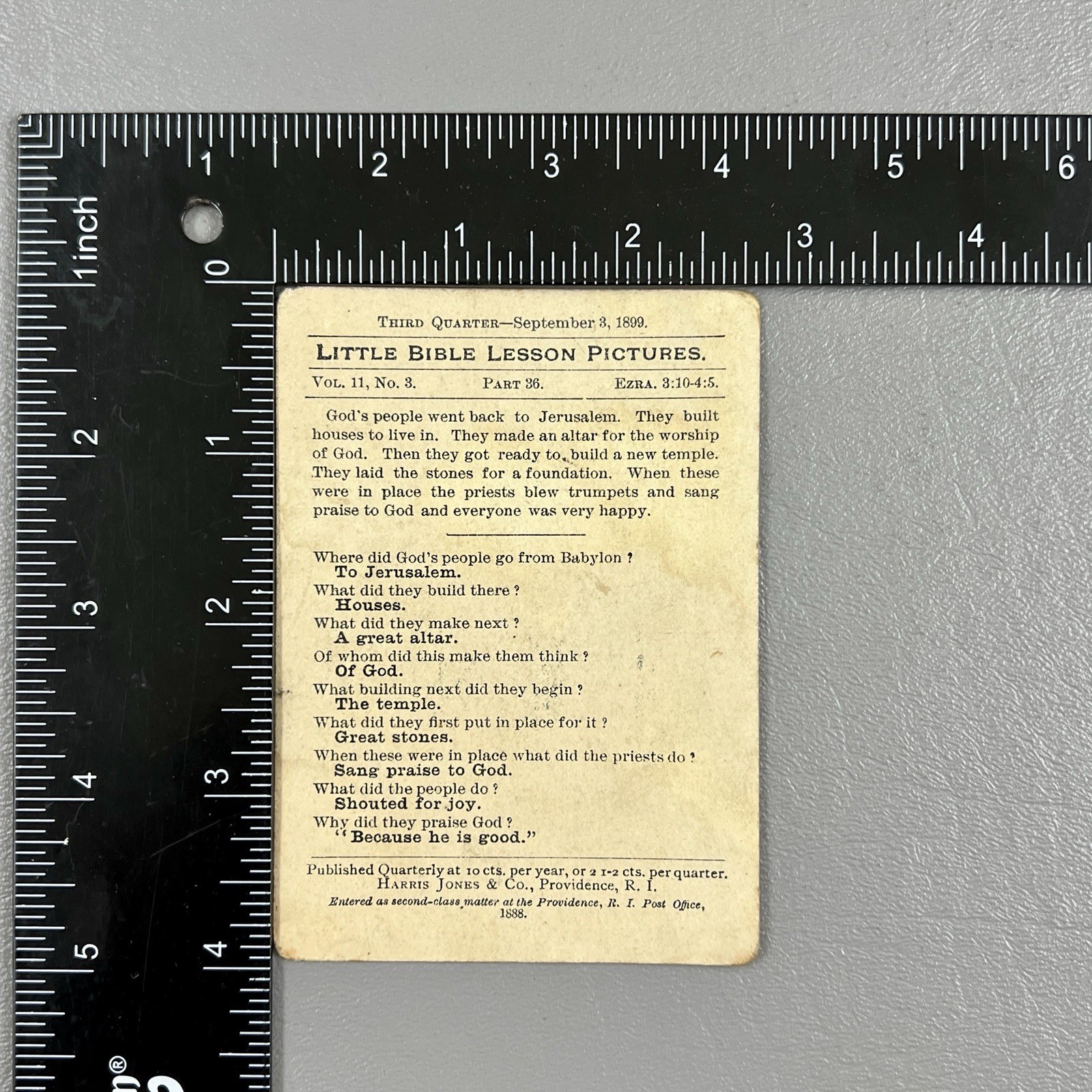 Victorian Trade Card 1899 Little Bible Lesson Pictures Vol 11 No 8 Rebuilding