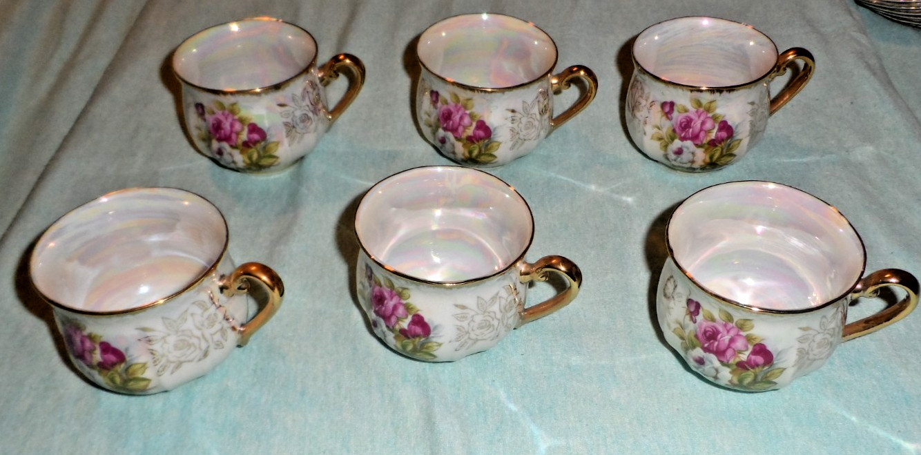 VINTAGE Fresh Iridescent China Tea Set-15 pcs-COMPLETE-Hand Painted Japan-BEAUTY