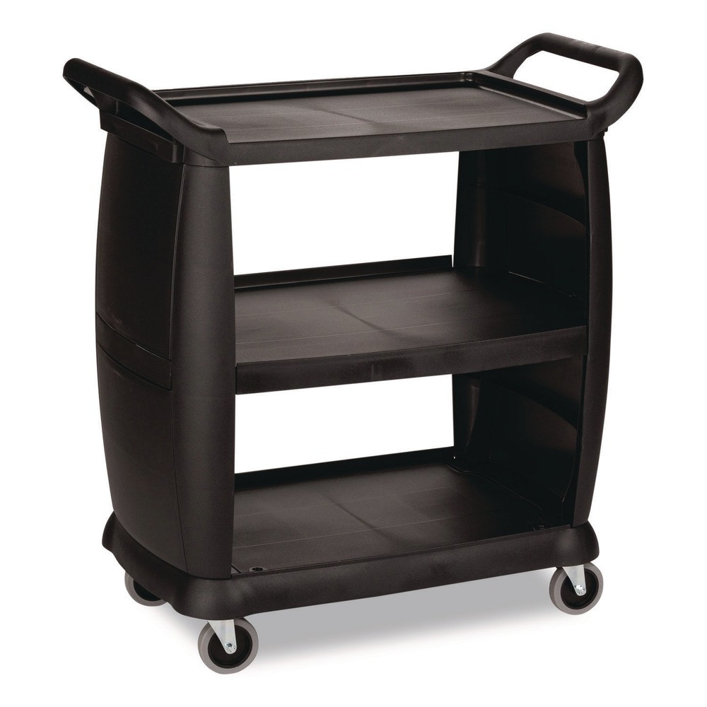 Boardwalk BCART3 18" x 36.25" x 38" Plastic Bussing Cart w/3 Shelves - Black New