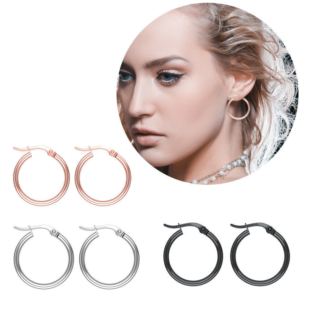 3 Pairs Silver Stainless Steel Small Huggie Hoop Earrings for Women Girl Set