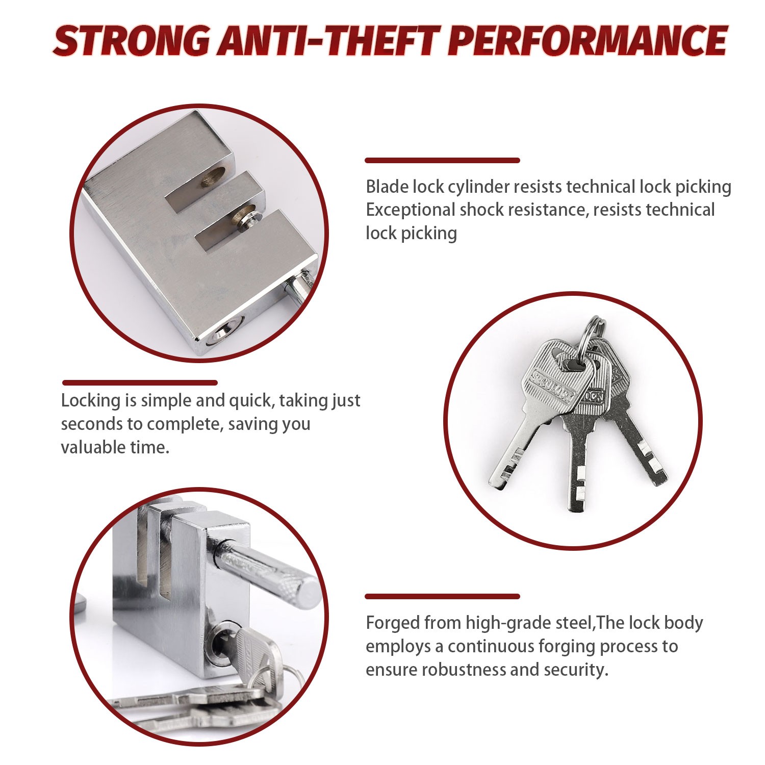 Stainless Steel Brake Pedal Lock Security Car Auto Clutch Lock Anti-theft W/3Key