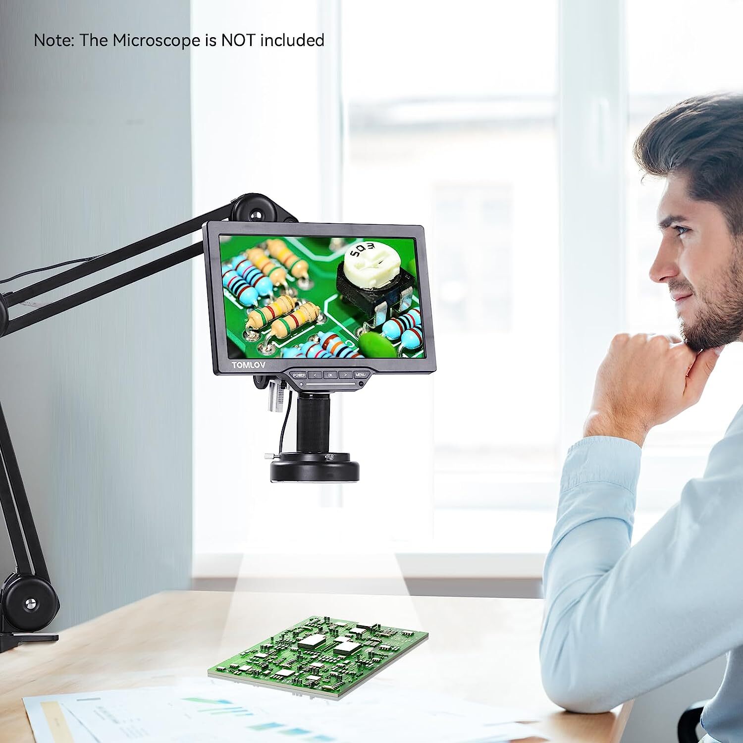 TOMLOV DM9 Digital Microscope 7" LCD 1200X Coin Microscope & Flexible Arm Stand