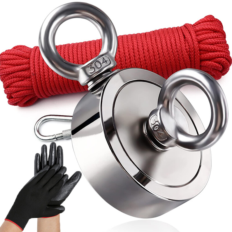 Fishing Magnet Kit Up to 1800 Lbs Pull Force Strong Neodymium + Carabiner + Rope