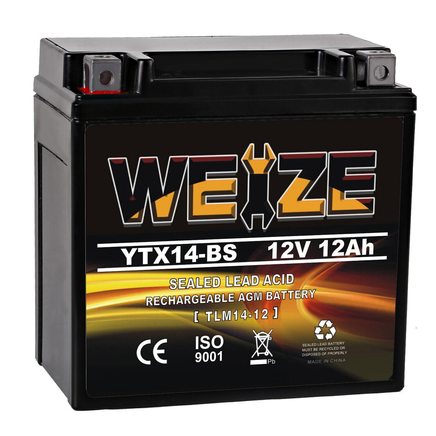Weize YTX14-BS ATV Battery High Performance - Maintenance Free - Sealed ETX14 BS