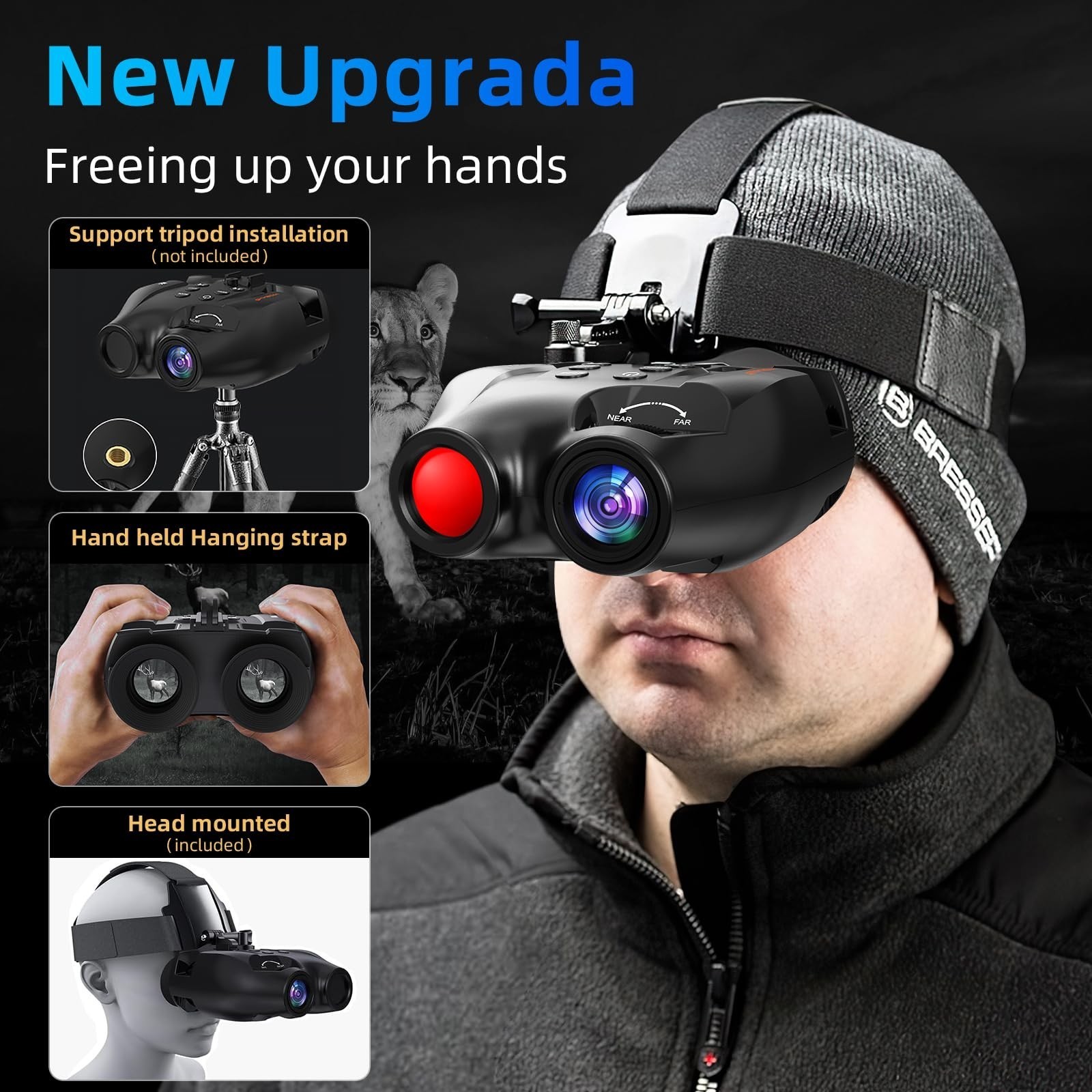 Head-Mounted 1080p Night Vision Goggles Rechargeable Hands 5X Digital Zoom