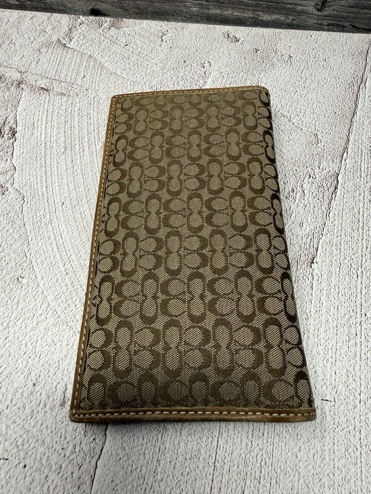 Coach Passport Holder Mini C Signature Logo Print ID Travel Card Case Brown