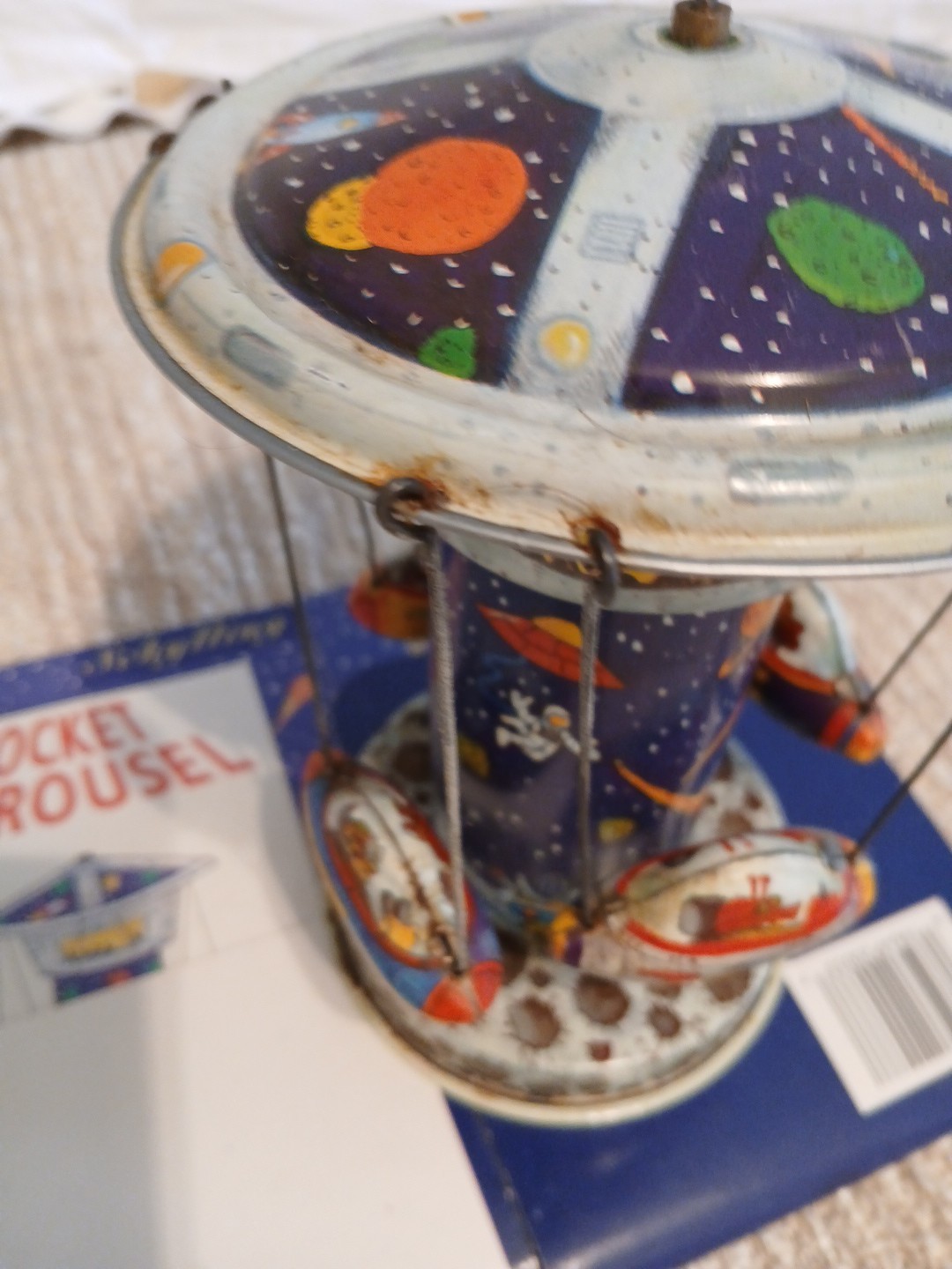 VINTAGE Space Rocket Spinning Carousel Tin Toy Collector Series WORKS GREAT,