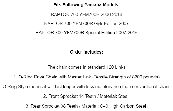 Blue O-Ring Drive Chain & Sprockets Kit for Yamaha Raptor 700 YFM700R 2006-2016