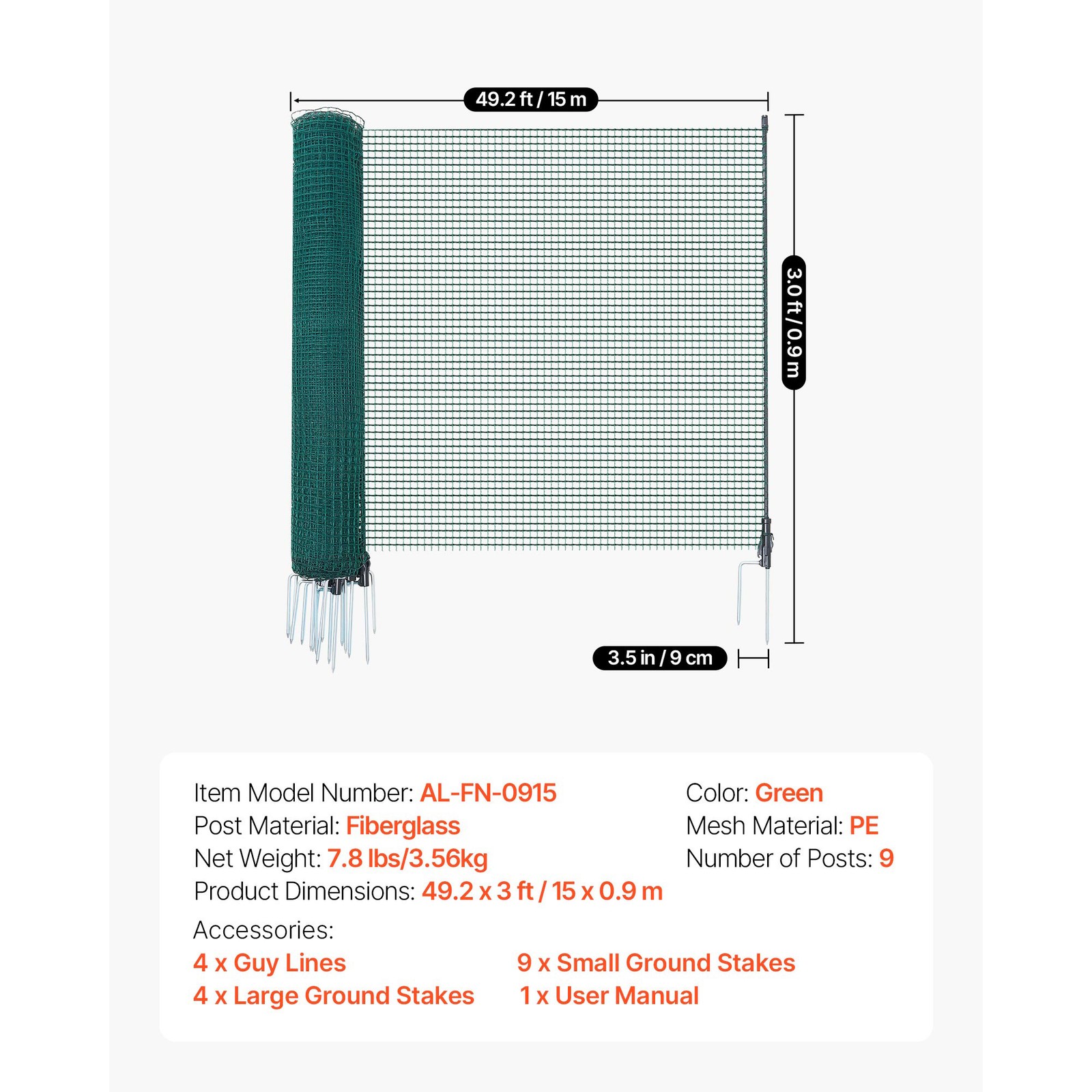 Uimoso Temporary Fence Netting with Posts 3 x 49.2 FT Plastic Safety Mesh Fence