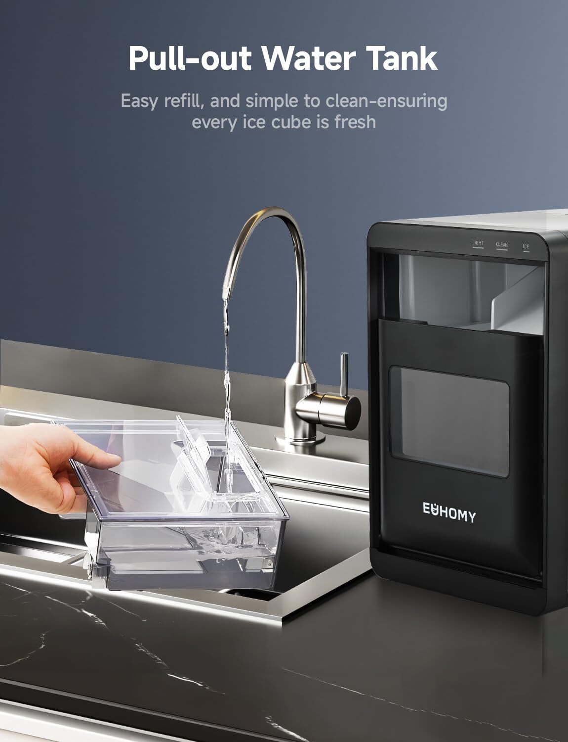 Nugget Ice Maker Countertop 44Lbs/24H Pebble Ice Maker Machine, Self Cleaning