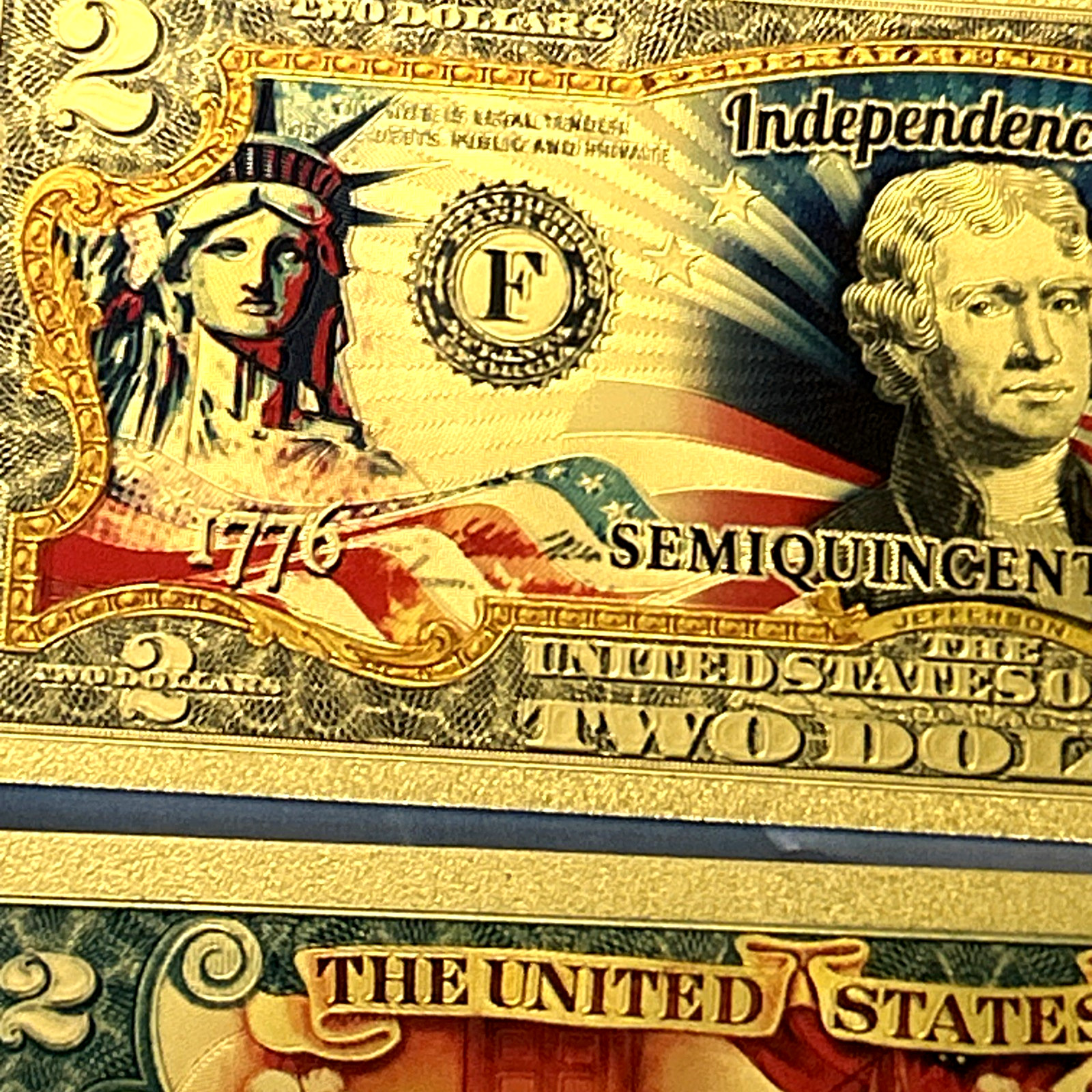 USA 250th Anniversary $2 Banknote 24K GOLD Plated Foil Rep. Collection Bill