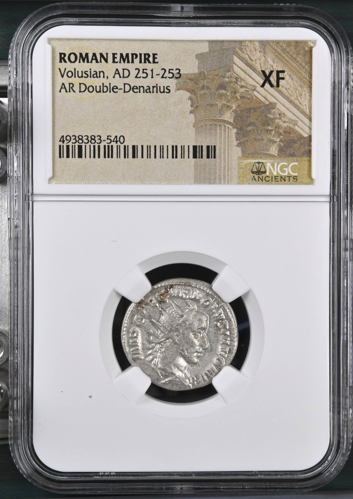 NGC XF Volusian, AD 251-253 ROMAN EMPIRE AR Double-Denarius Ancient Coin