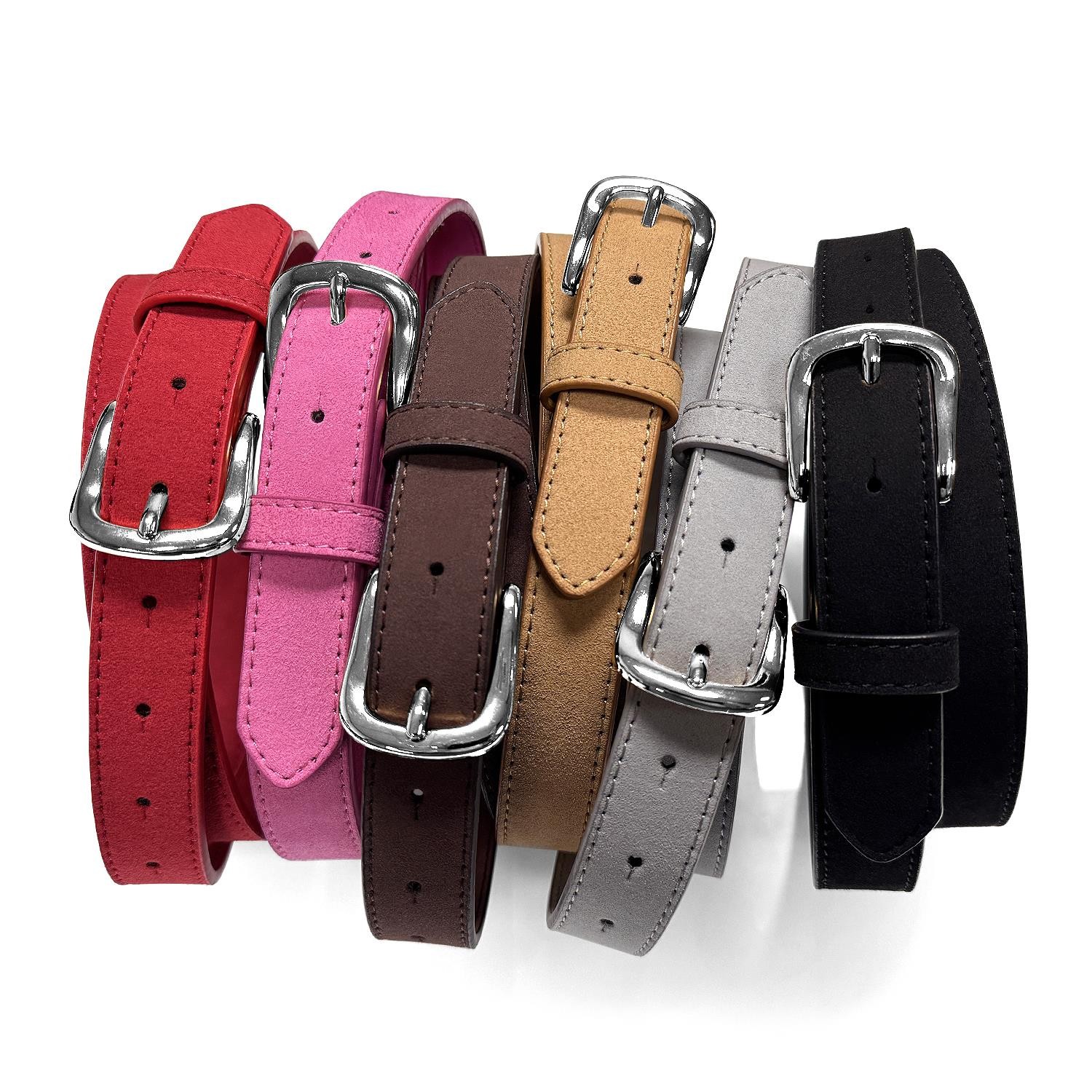 Women's Dress Belt Nickel Brushed Buckle Casual Jean Suede Leather Belt