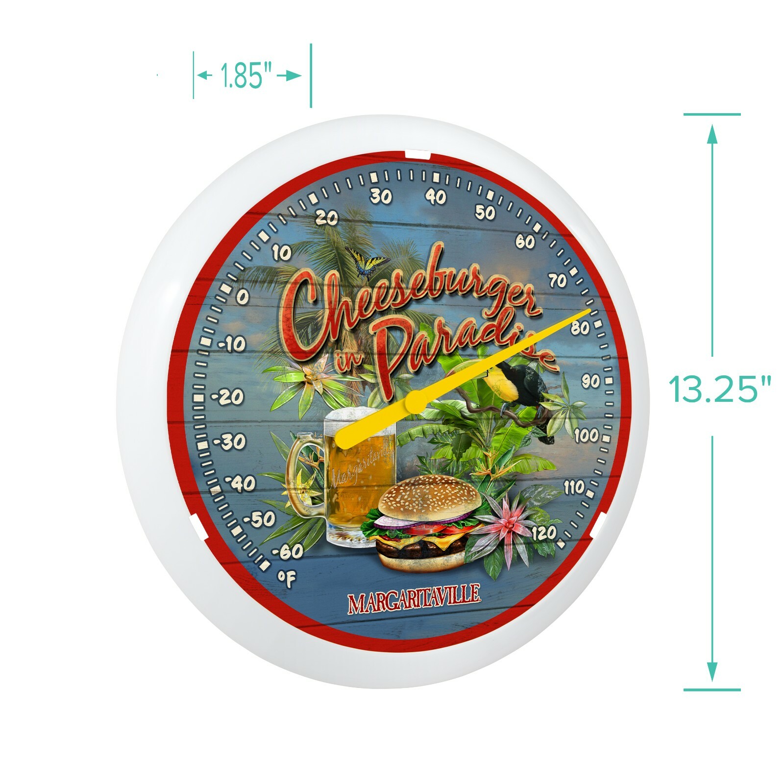 104-67667MV Margaritaville Cheeseburger 13.25" Indoor/Outdoor Dial Thermometer