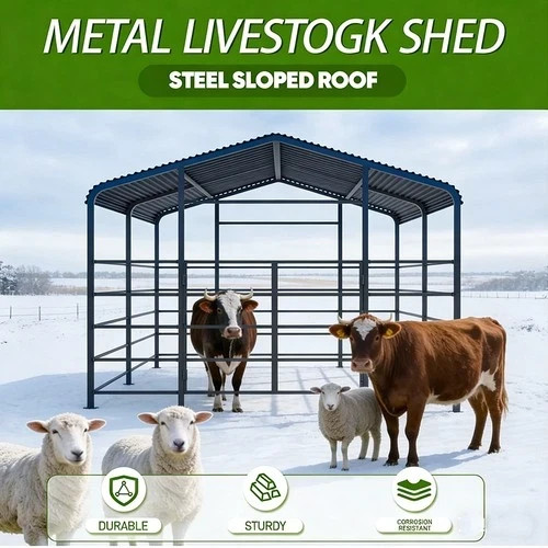 13x13FT Metal Farm Animal Shelter Livestock Shed Cowshed Outdoor Pasture Housing