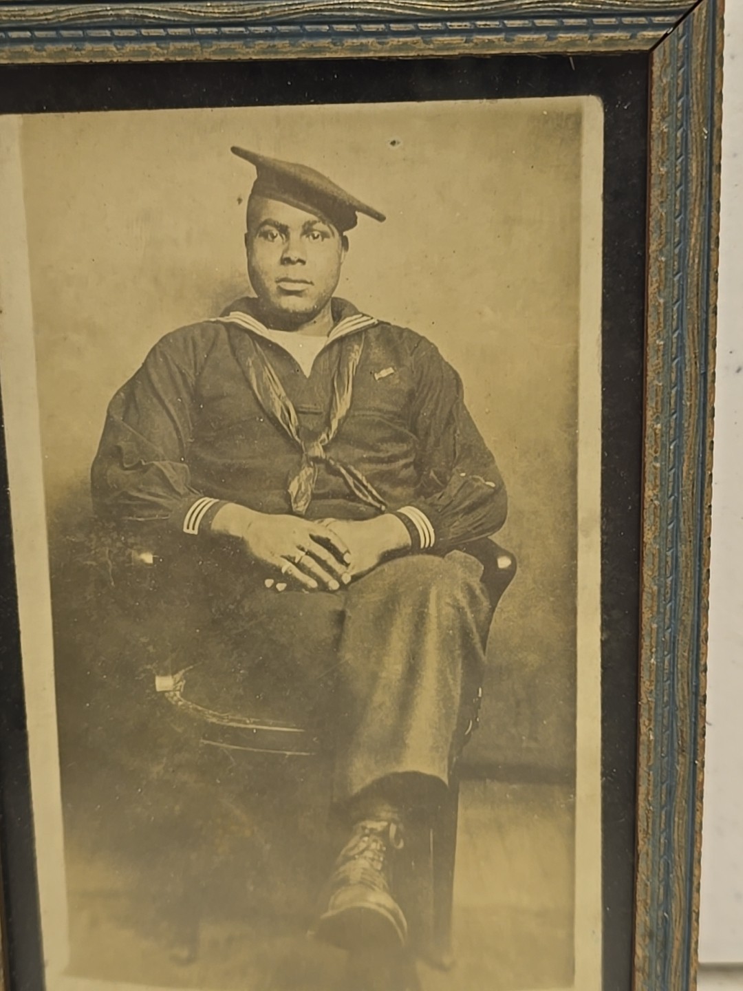 Antique WW1 US Navy African American Sailor Framed Photograph