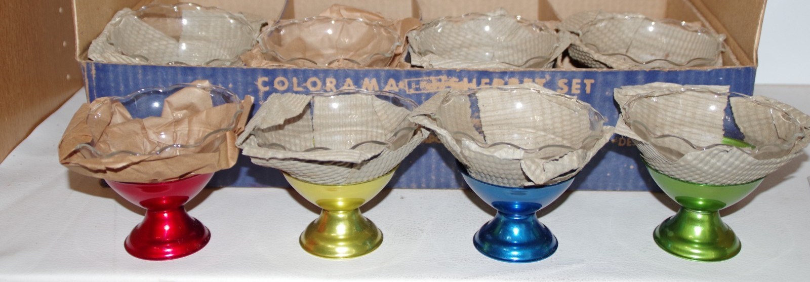 MCM SET 8 PC COLORAMA SHERBERT SET ORIG STORE DISPLAY BOX EXC. NOS ALUMINUM