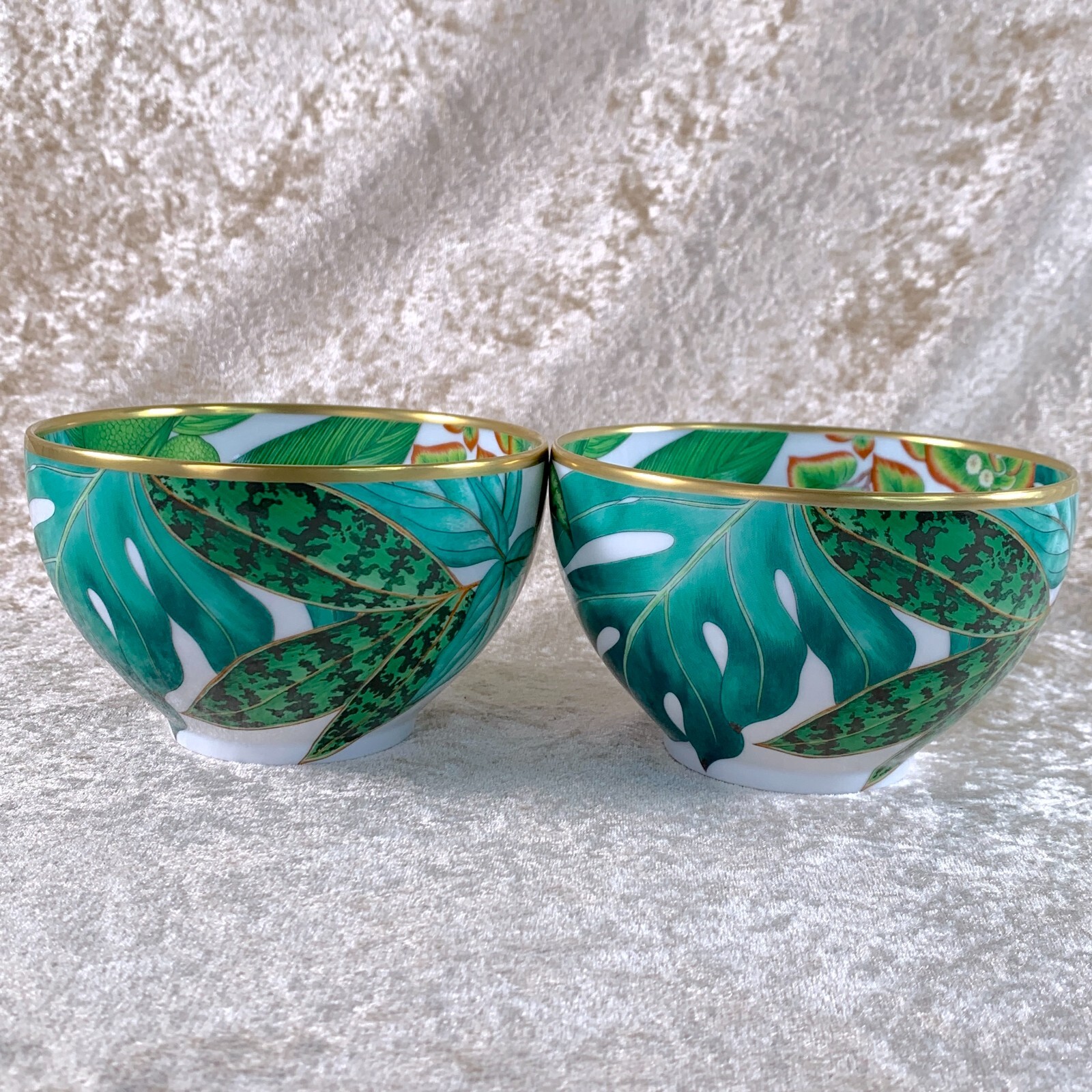 Hermes Large Breakfast Morning Soup Cup & Saucer Passifolia Porcelain 2 Sets