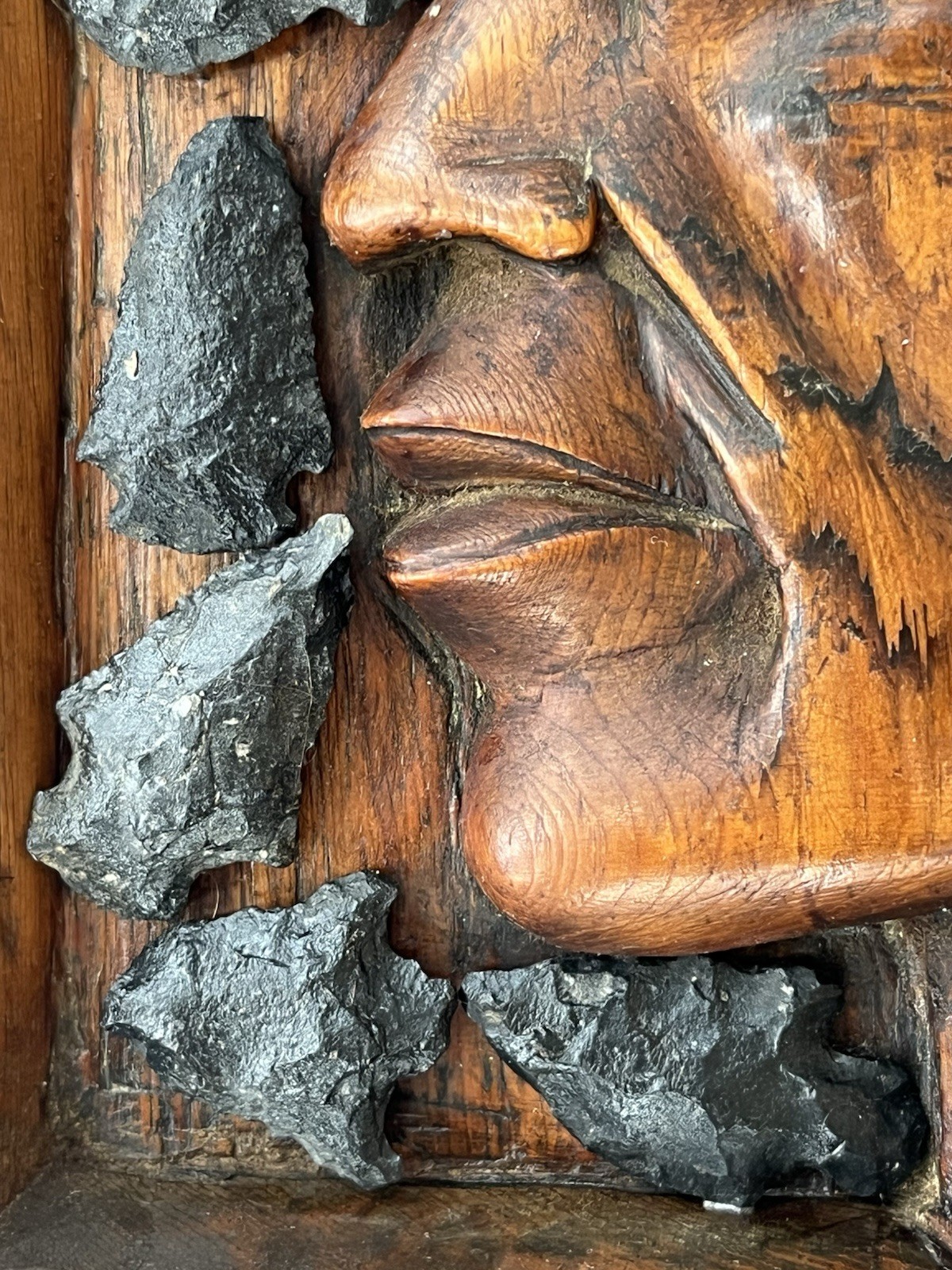 Eastern Woodlands Arrowhead Collection on Native American Wood Relief, Signed