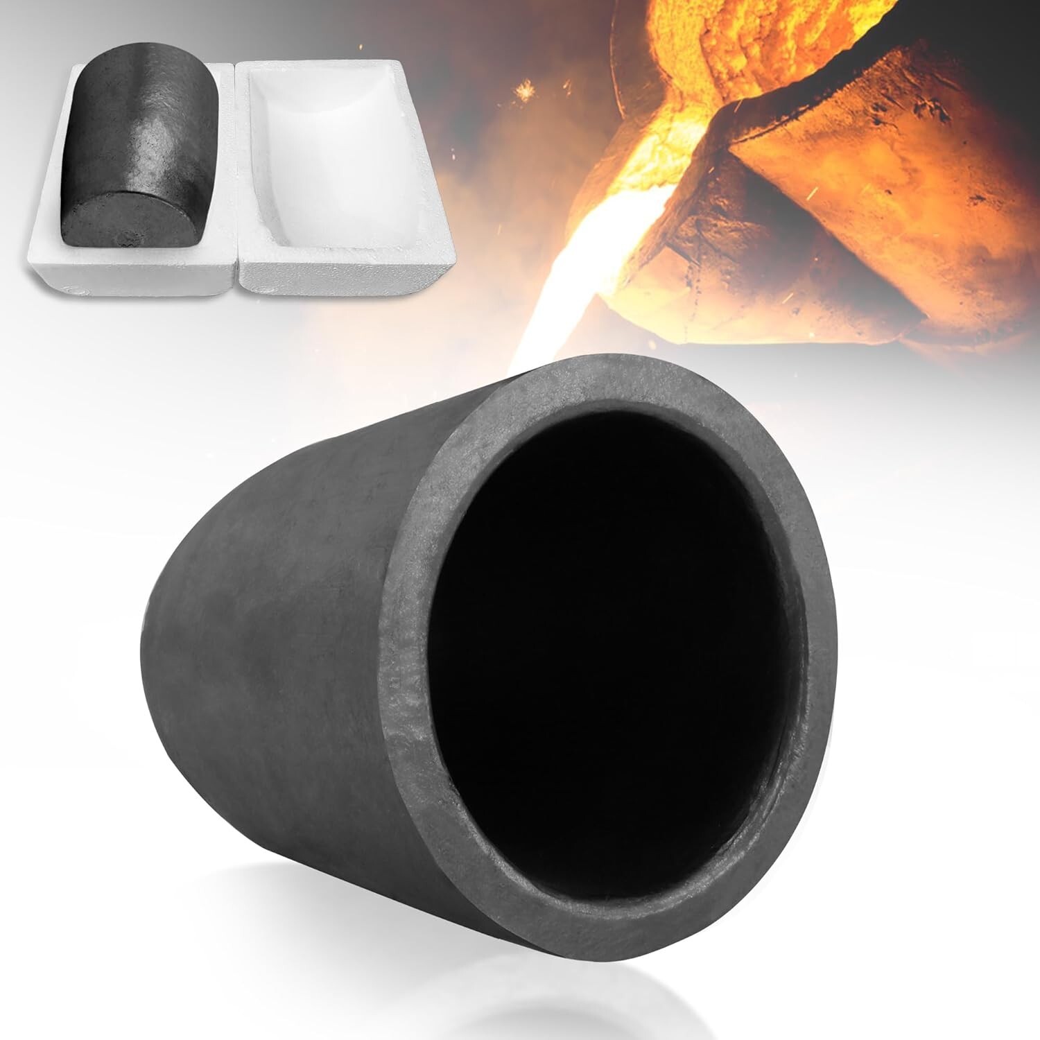 Premium Black Graphite Crucible, Silicon Carbide Clay Furnace Cup - 1800℃/3272℉