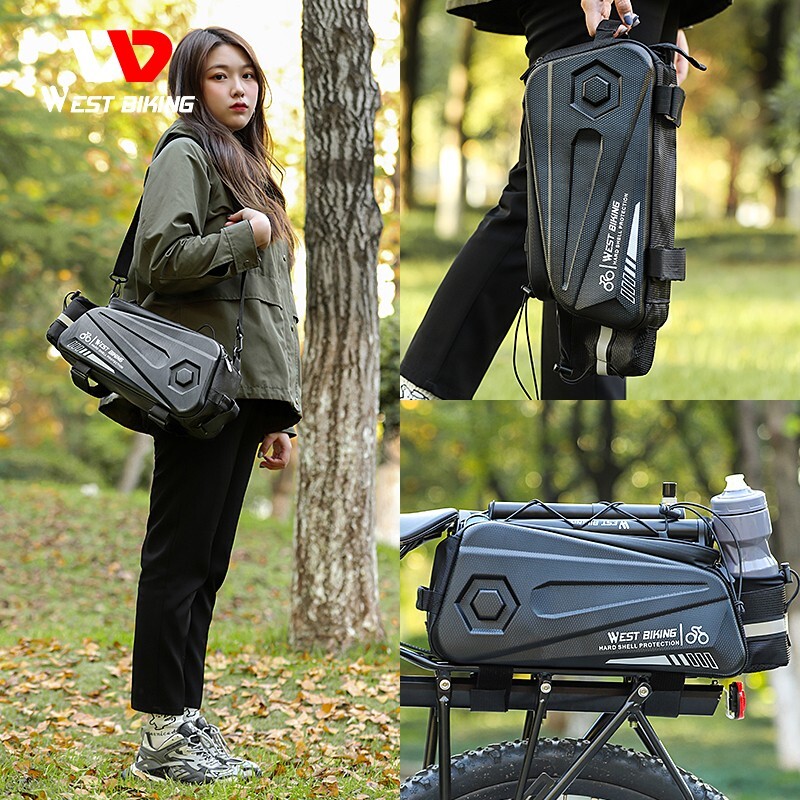 WEST BIKING Waterproof Bike Hard Shell Trunk Bag Bicycle Rear Rack Pack Bag 8.6L